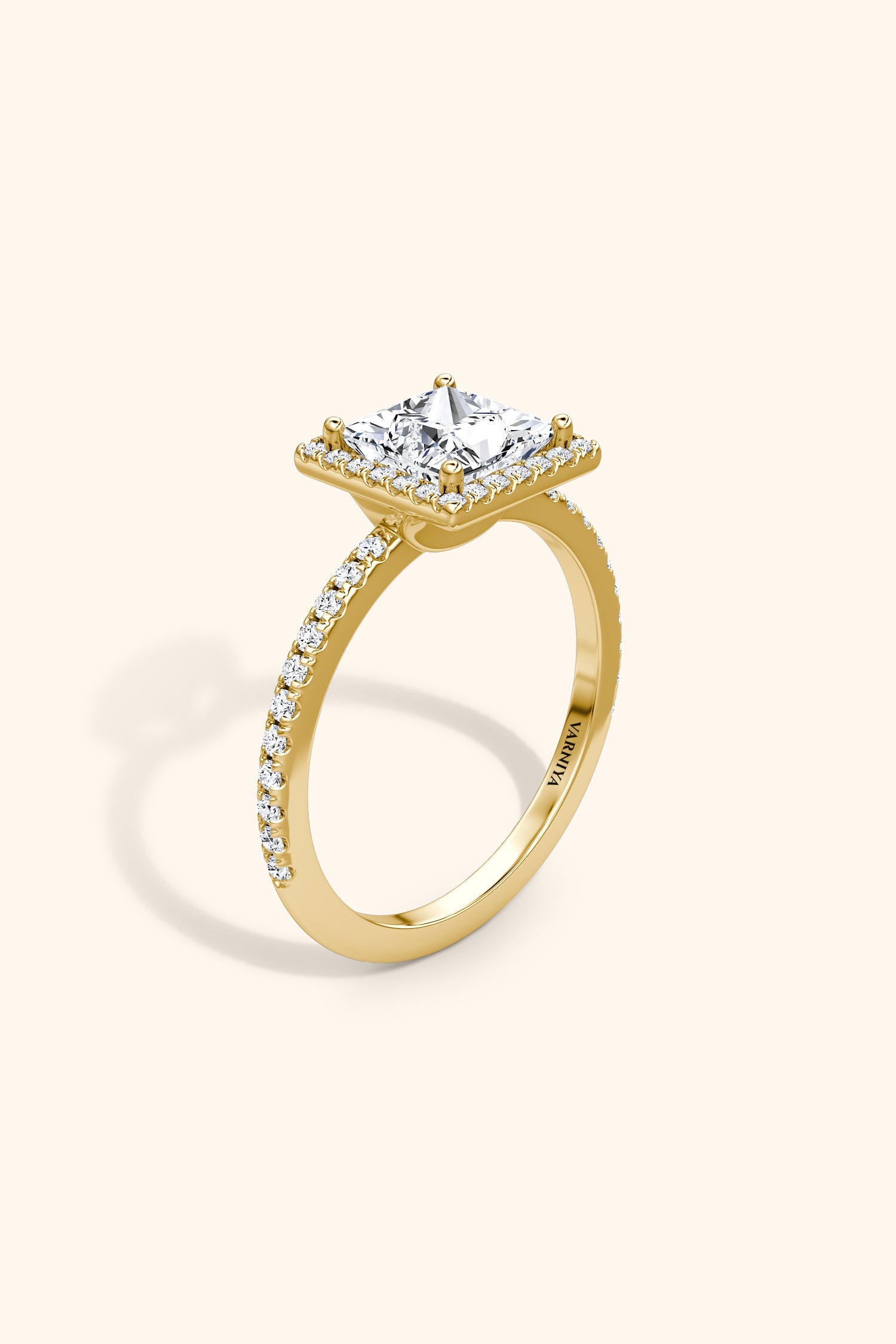 Angelica Classic Halo with a Princess Solitaire Pavé Premium Ring