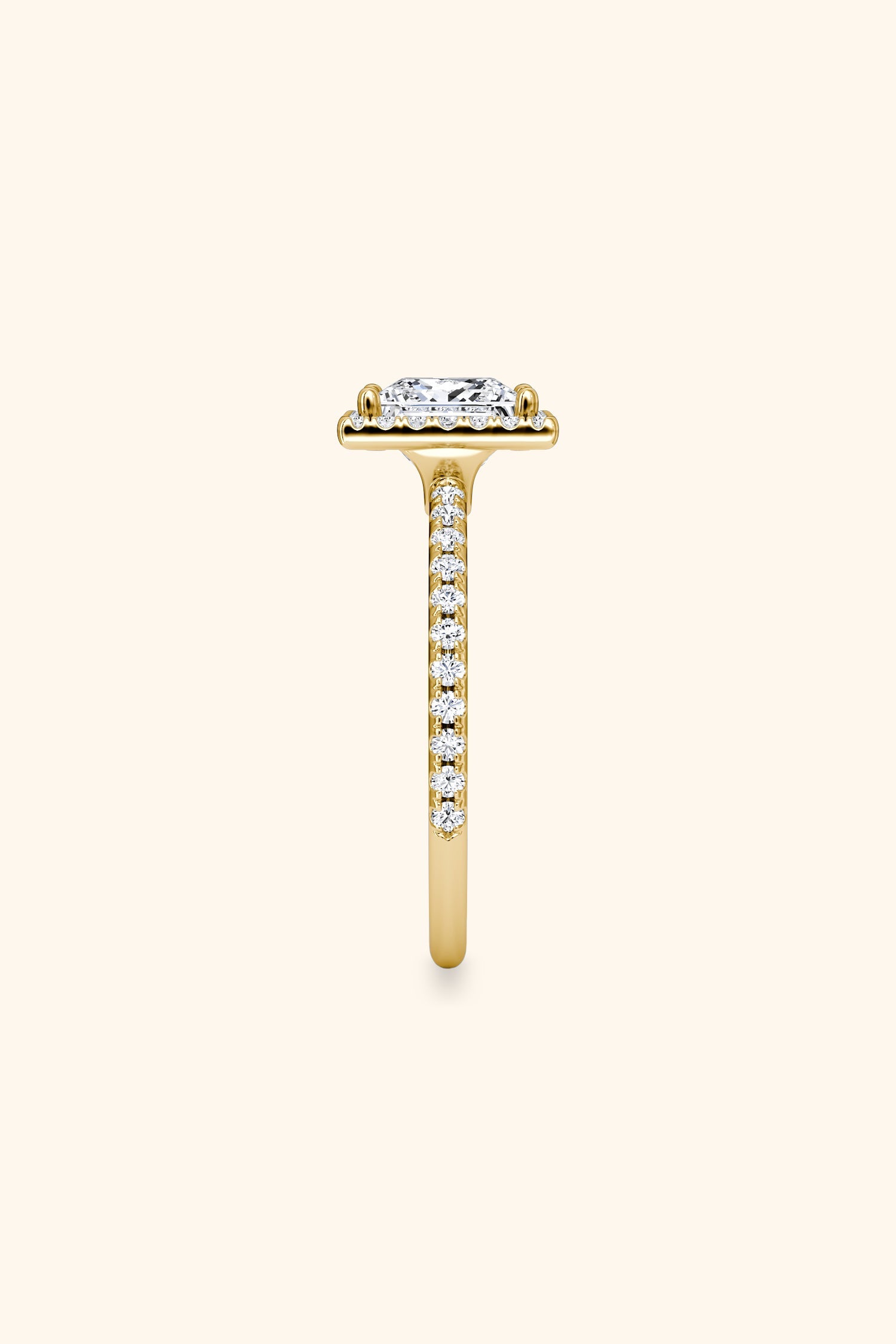 Angelica Classic Halo with a Princess Solitaire Pavé Premium Ring