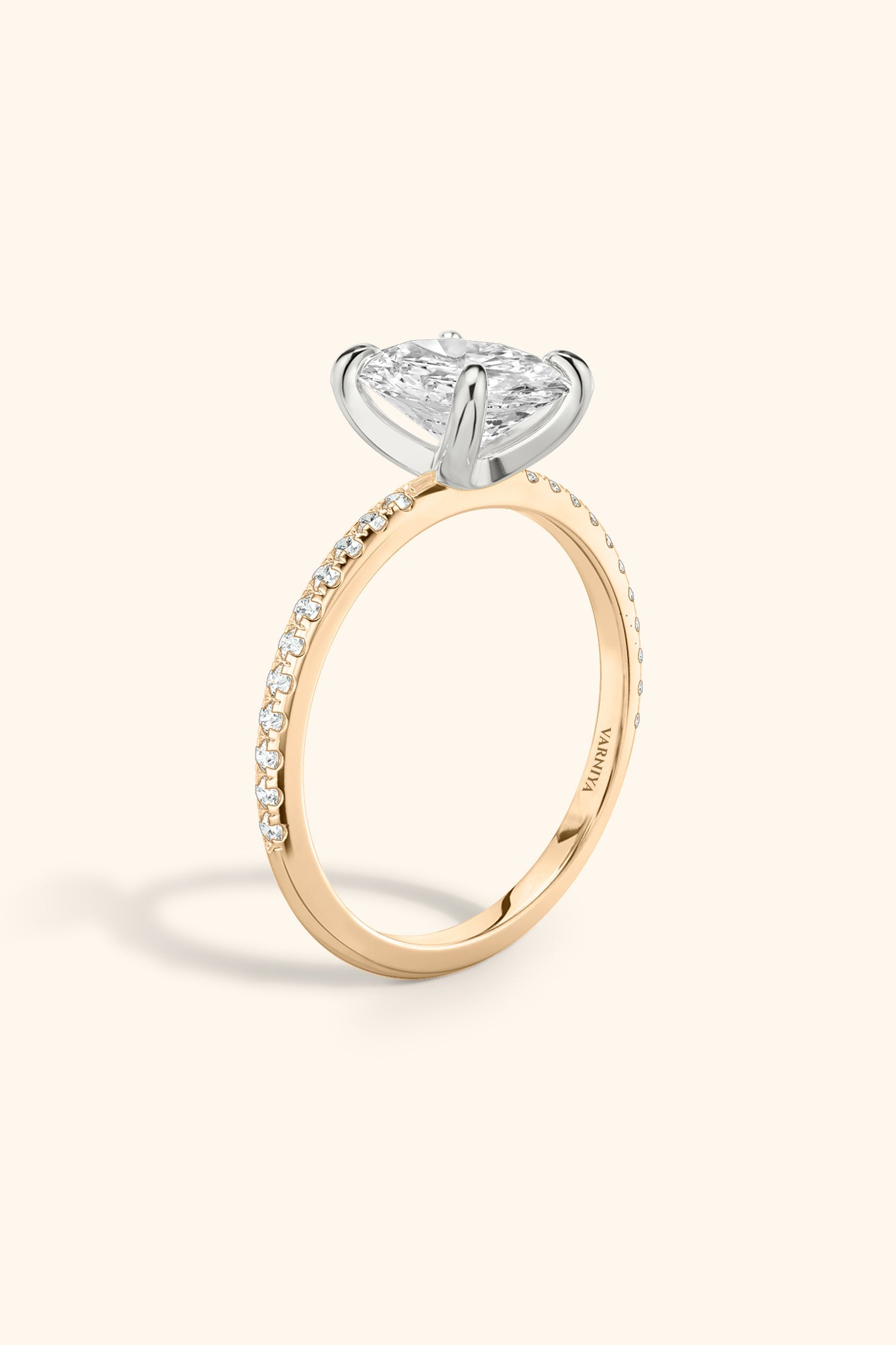 Dual Tone Glance Pavé Ring with 2 Carat Oval Solitaire