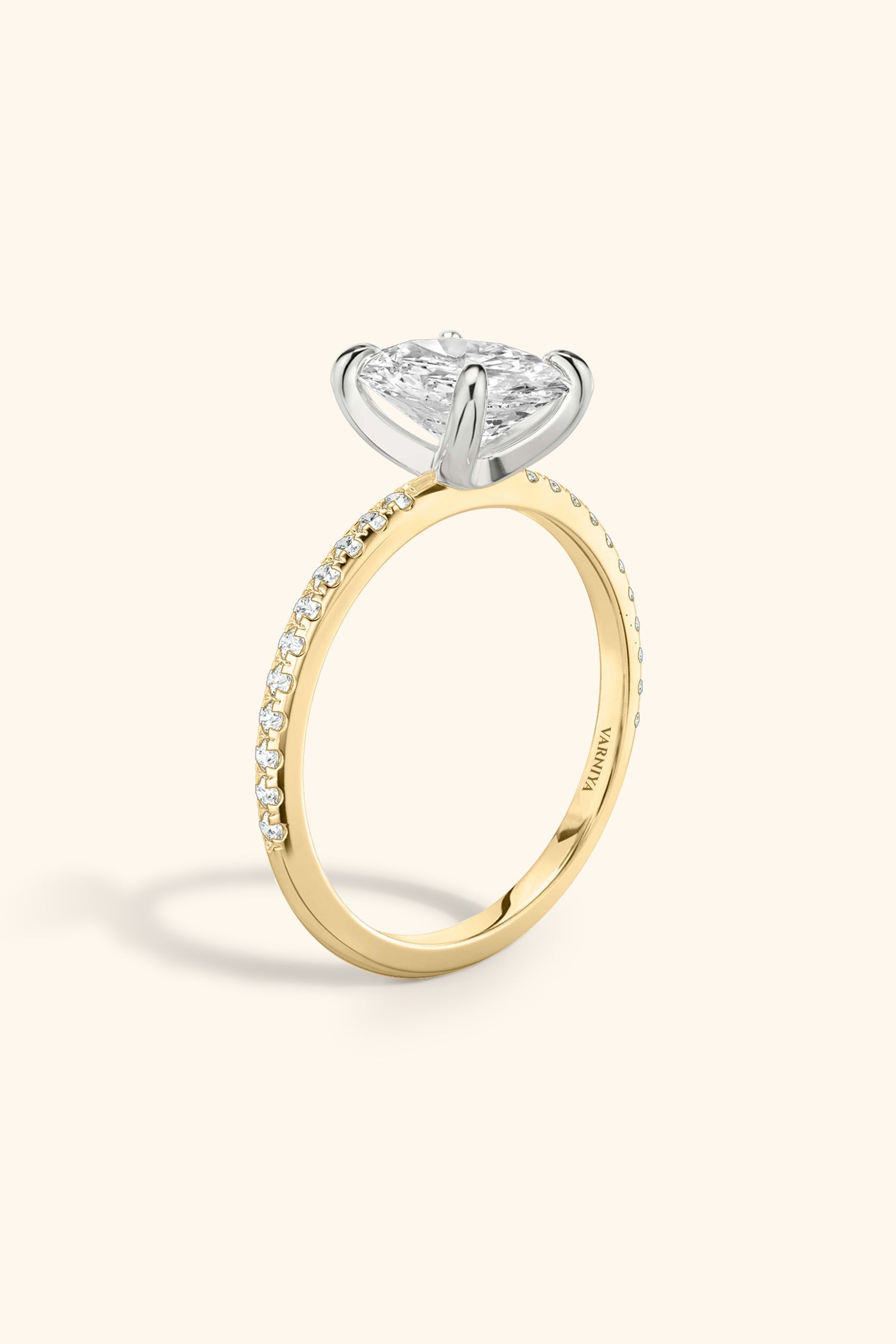 Dual Tone Glance Pavé Ring with 4 Carat Oval Solitaire