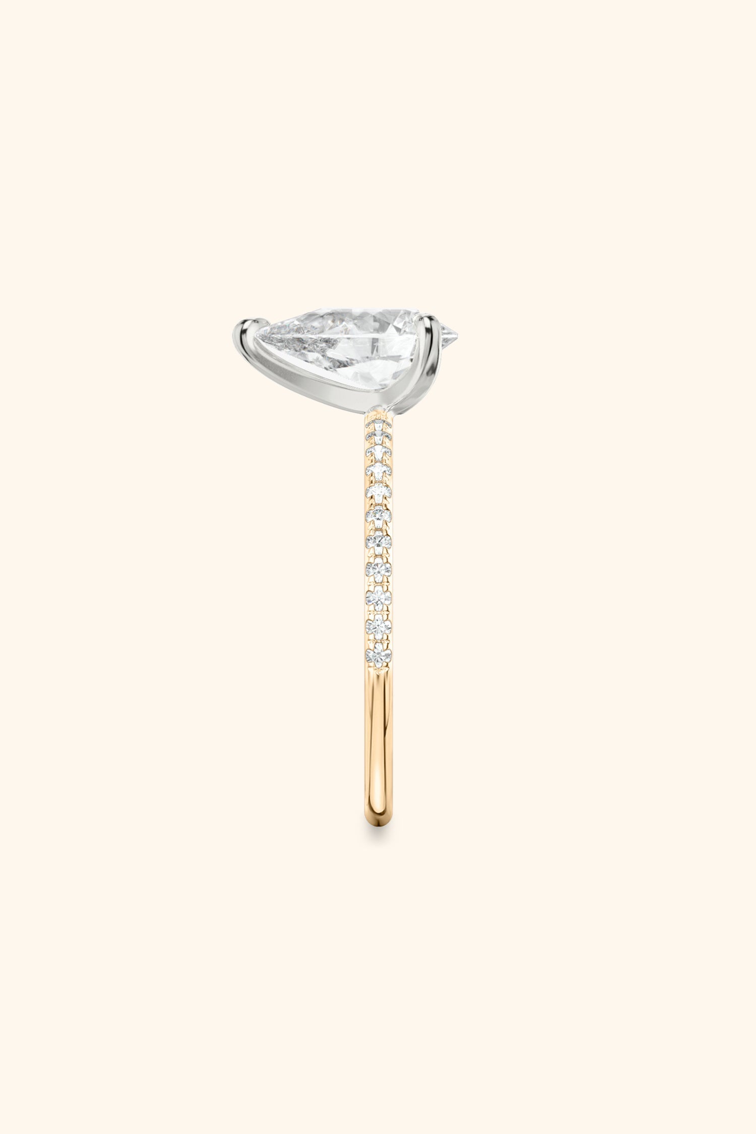 Dual Tone Glance Pavé Ring with 4 Carat Pear Solitaire