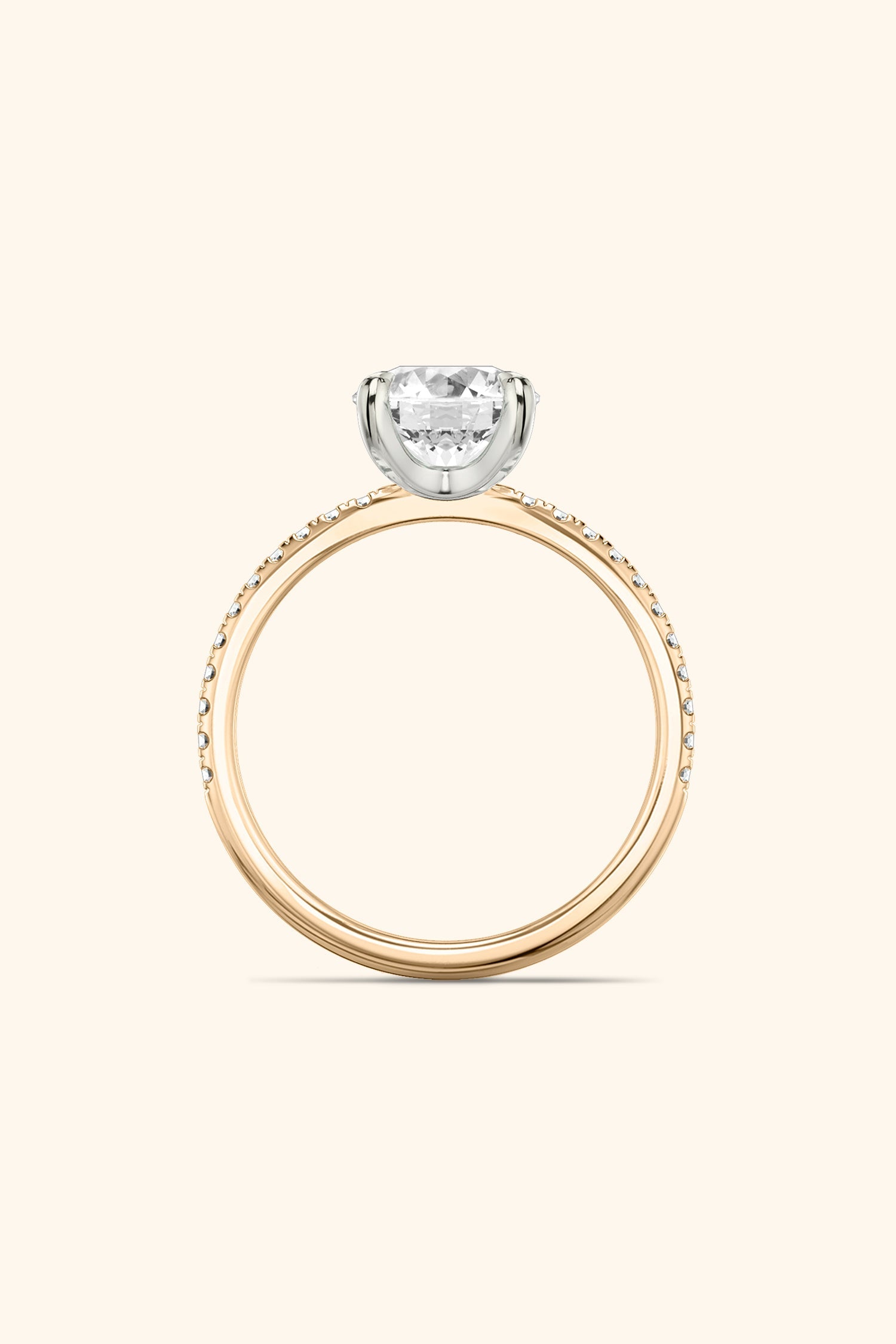 Dual Tone Glance Pave Ring with Round Brilliant Solitaire