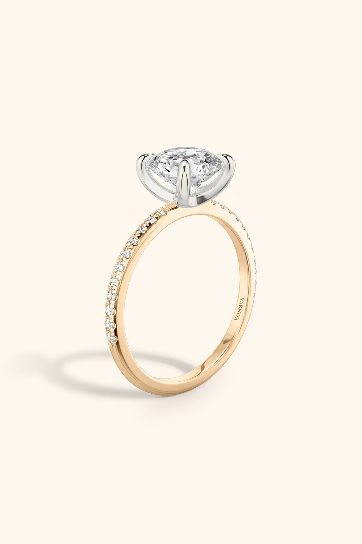 Dual Tone Glance Pave Ring with Round Brilliant Solitaire