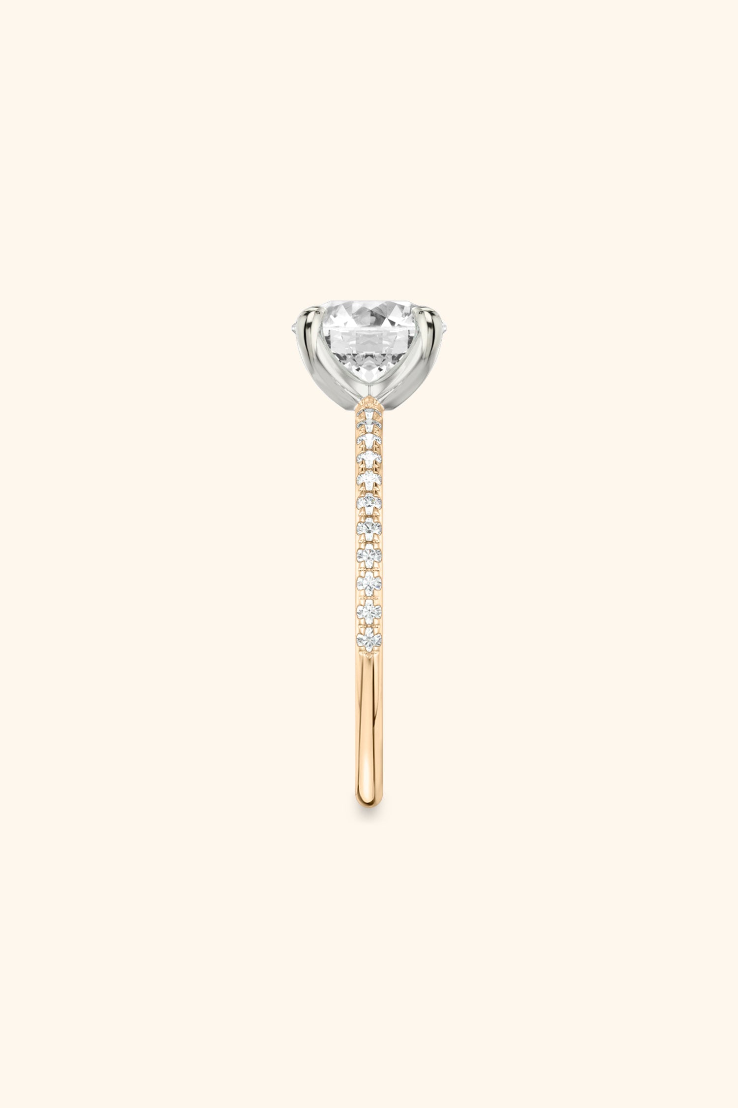 Dual Tone Glance Pave Ring with Round Brilliant Solitaire