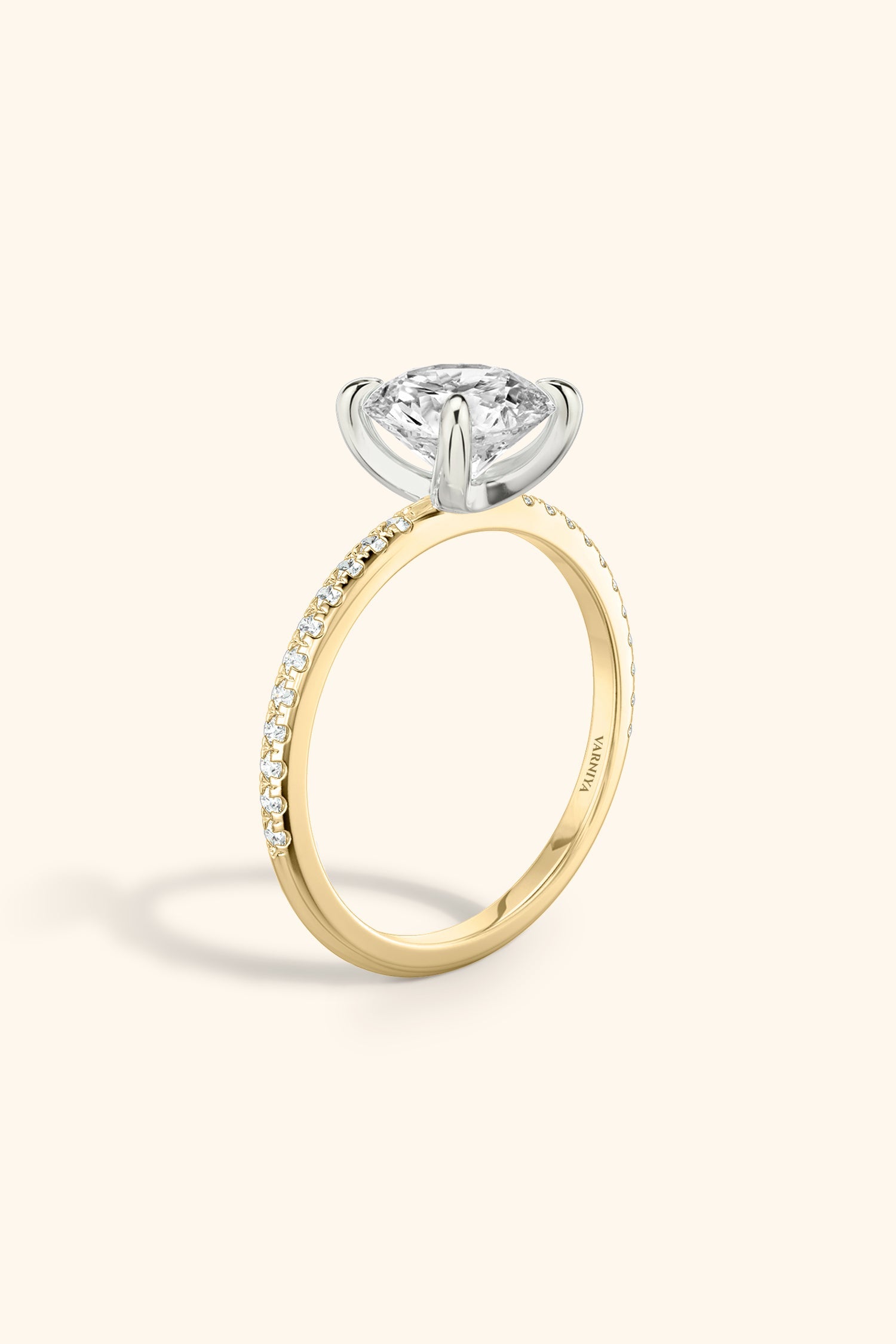 Dual Tone Glance Pave Ring with Round Brilliant Solitaire
