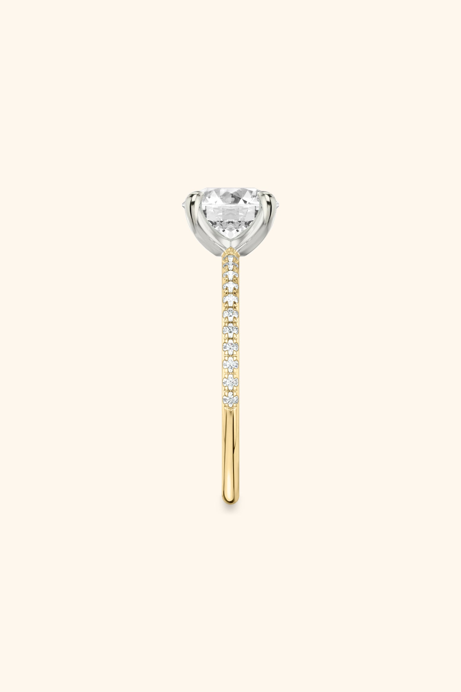 Dual Tone Glance Pave Ring with Round Brilliant Solitaire