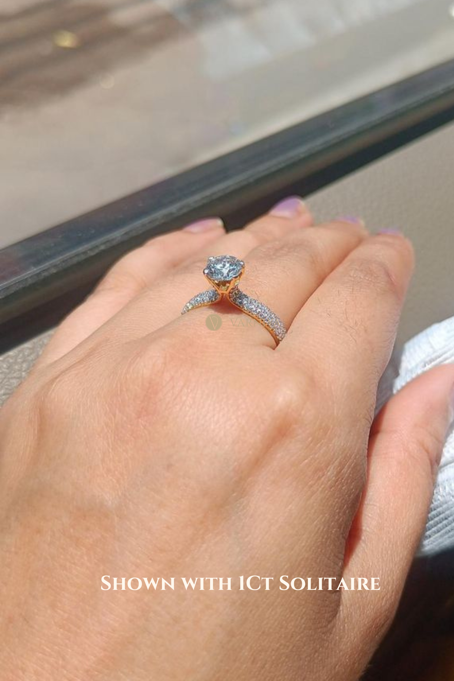 AURORA TRIPLE PAVÉ RING WITH A ROUND SOLITAIRE
