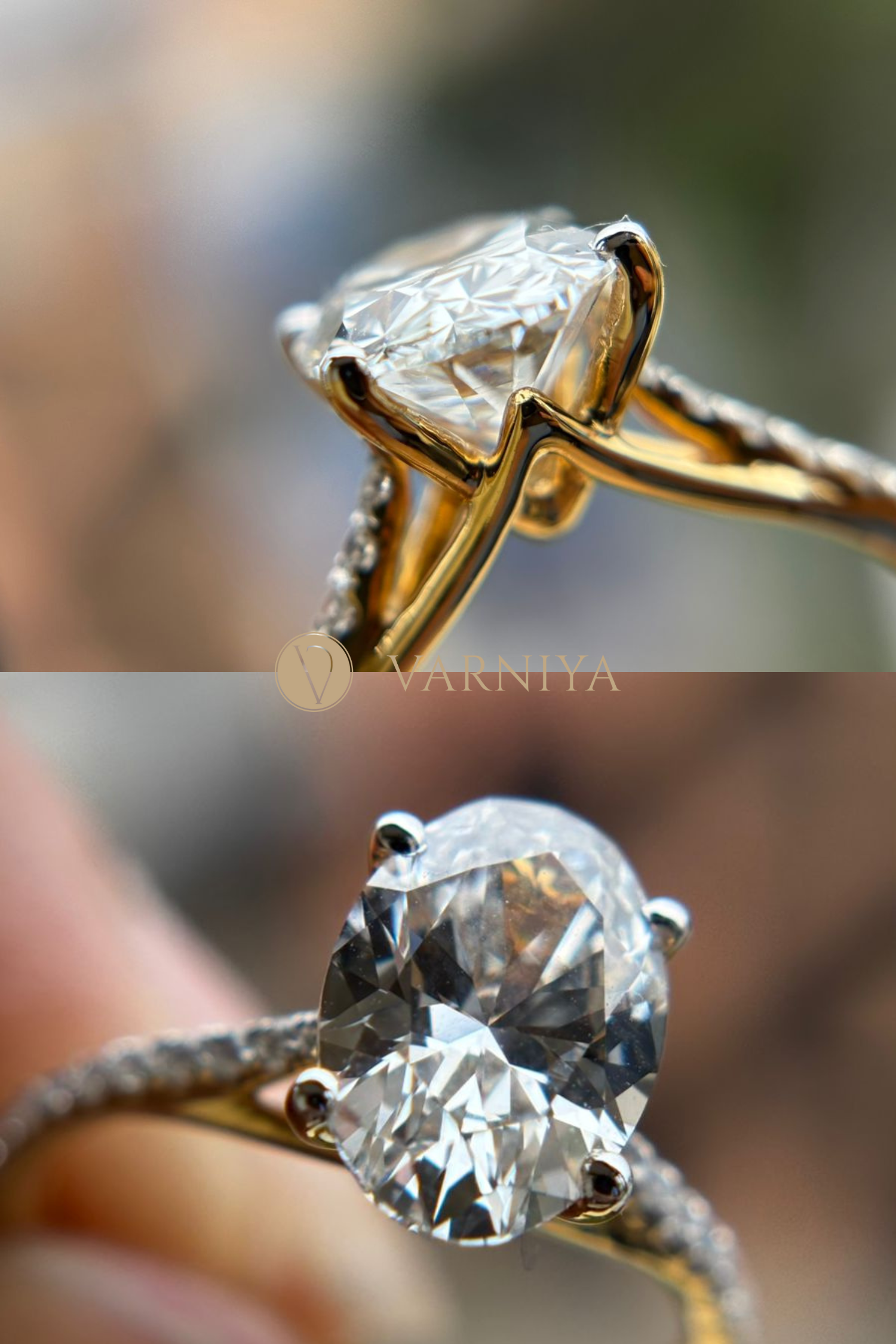 Valentina Pavé Ring with an Oval Solitaire