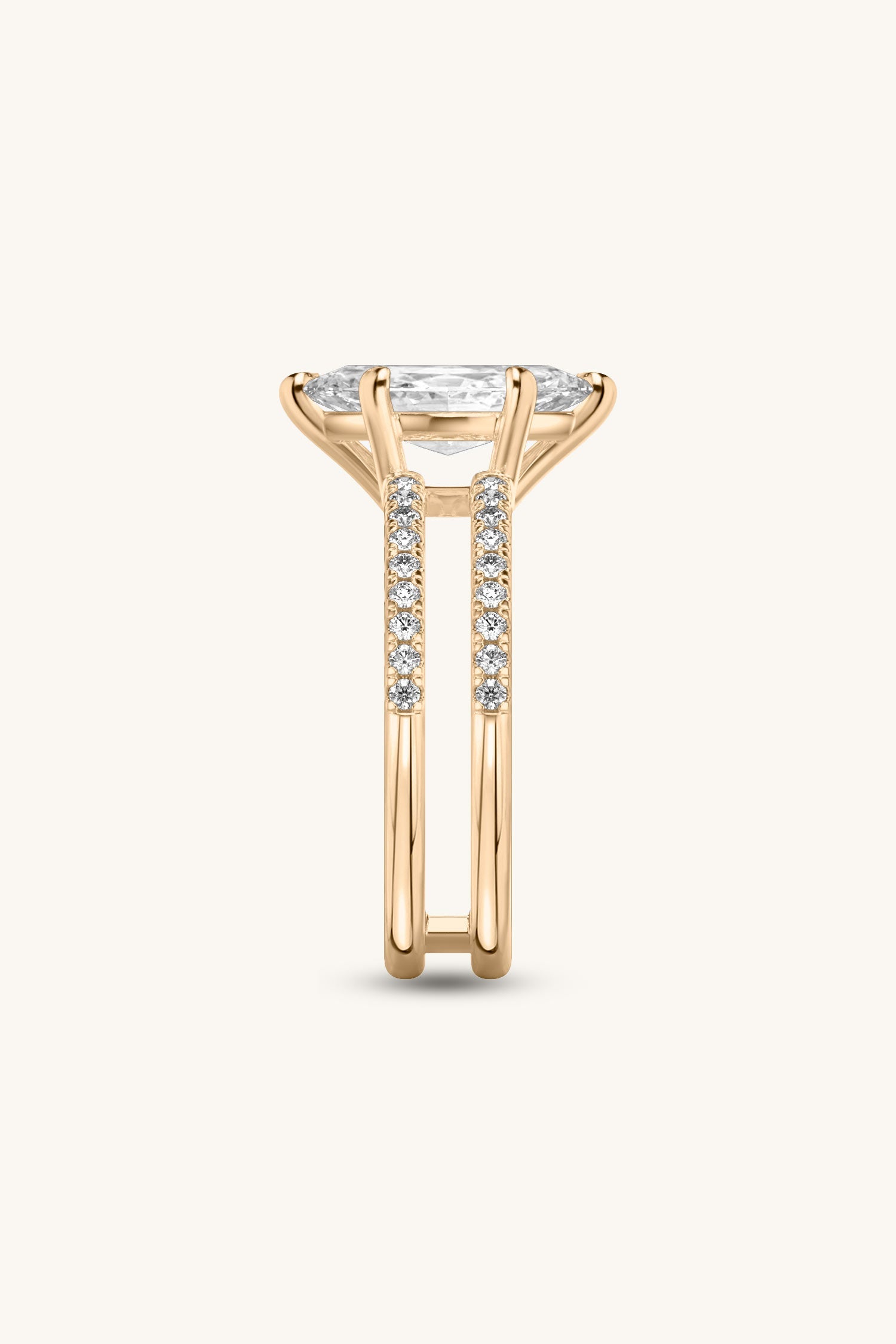 Bicephal Marquise Solitaire Pavé Ring