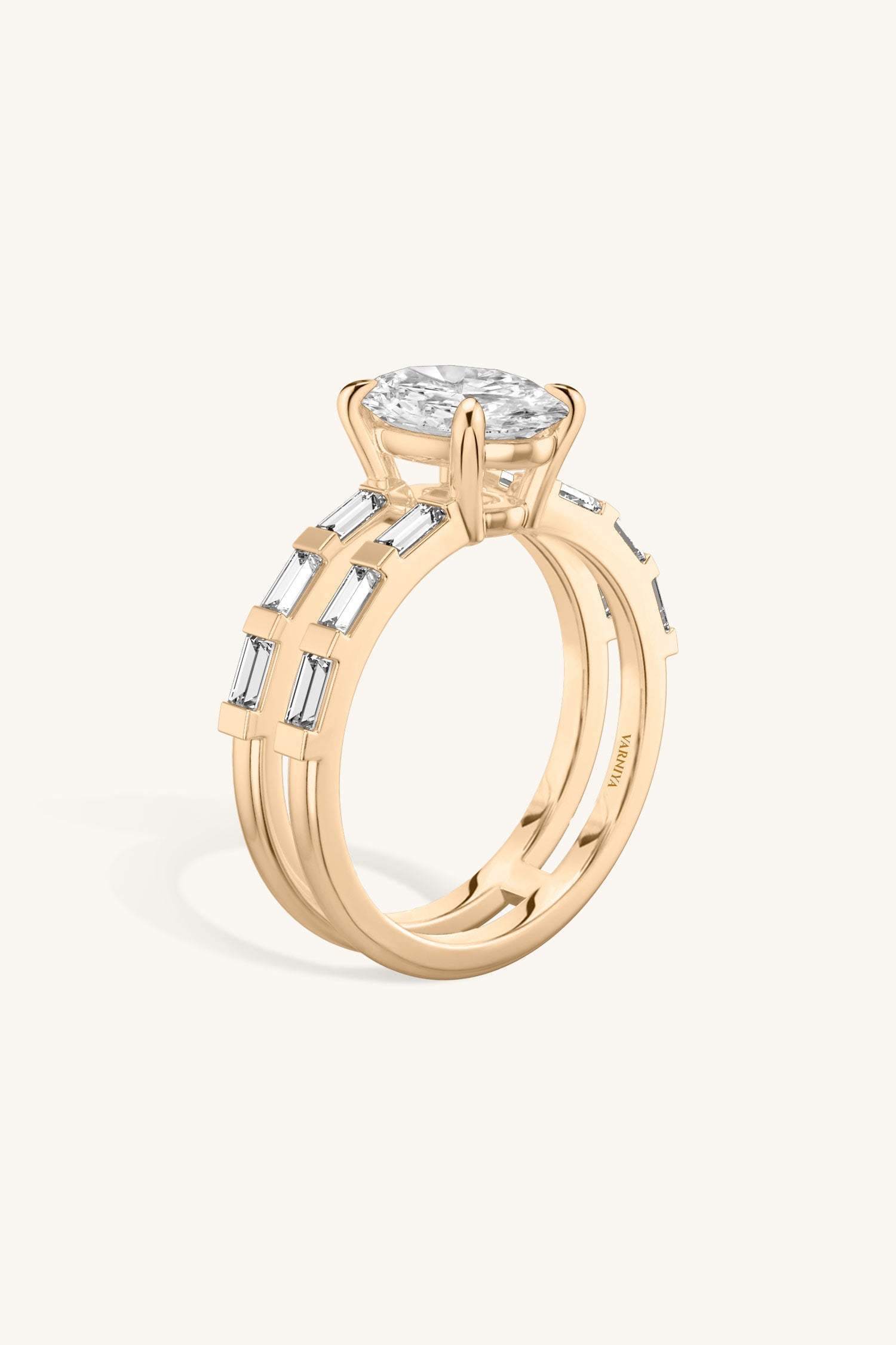 Bicephal Oval Solitaire French Pavé Ring