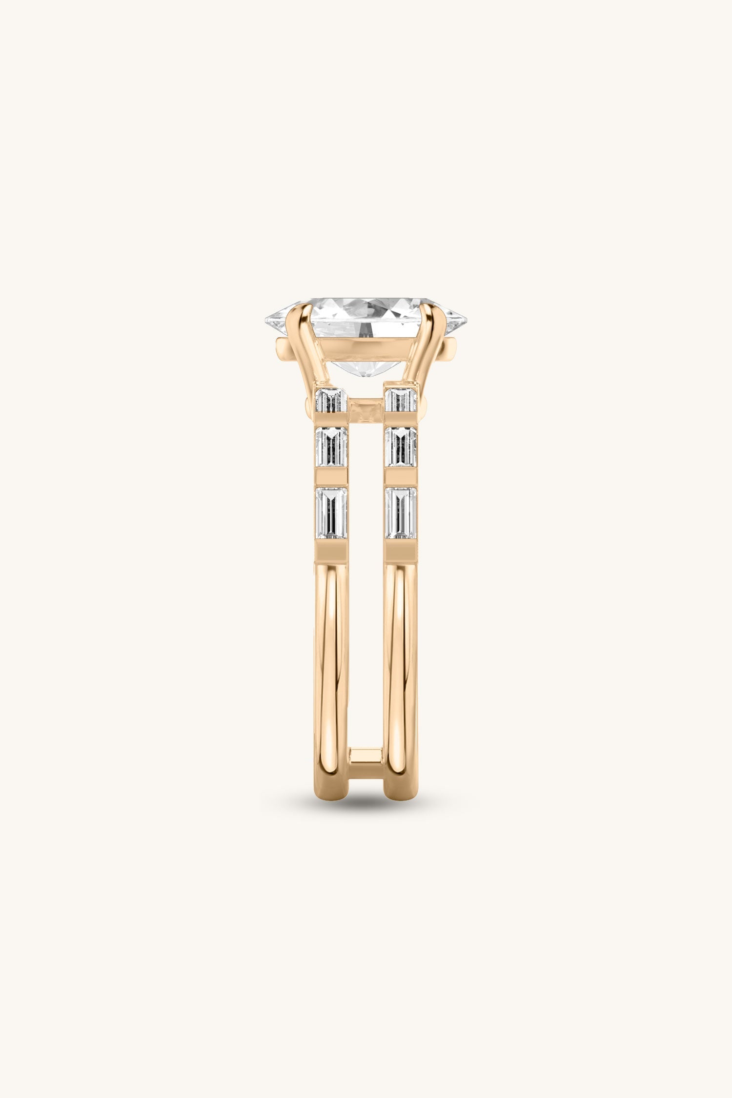 Bicephal Oval Solitaire French Pavé Ring