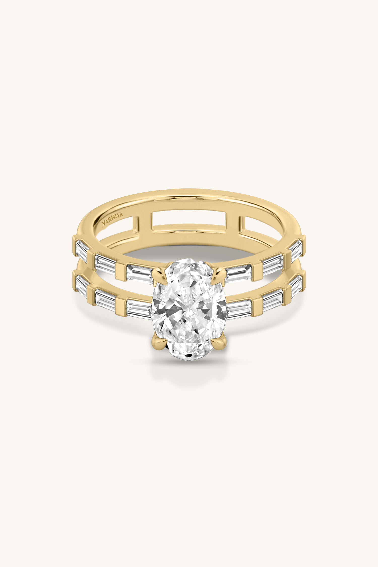 Bicephal Oval Solitaire French Pavé Ring