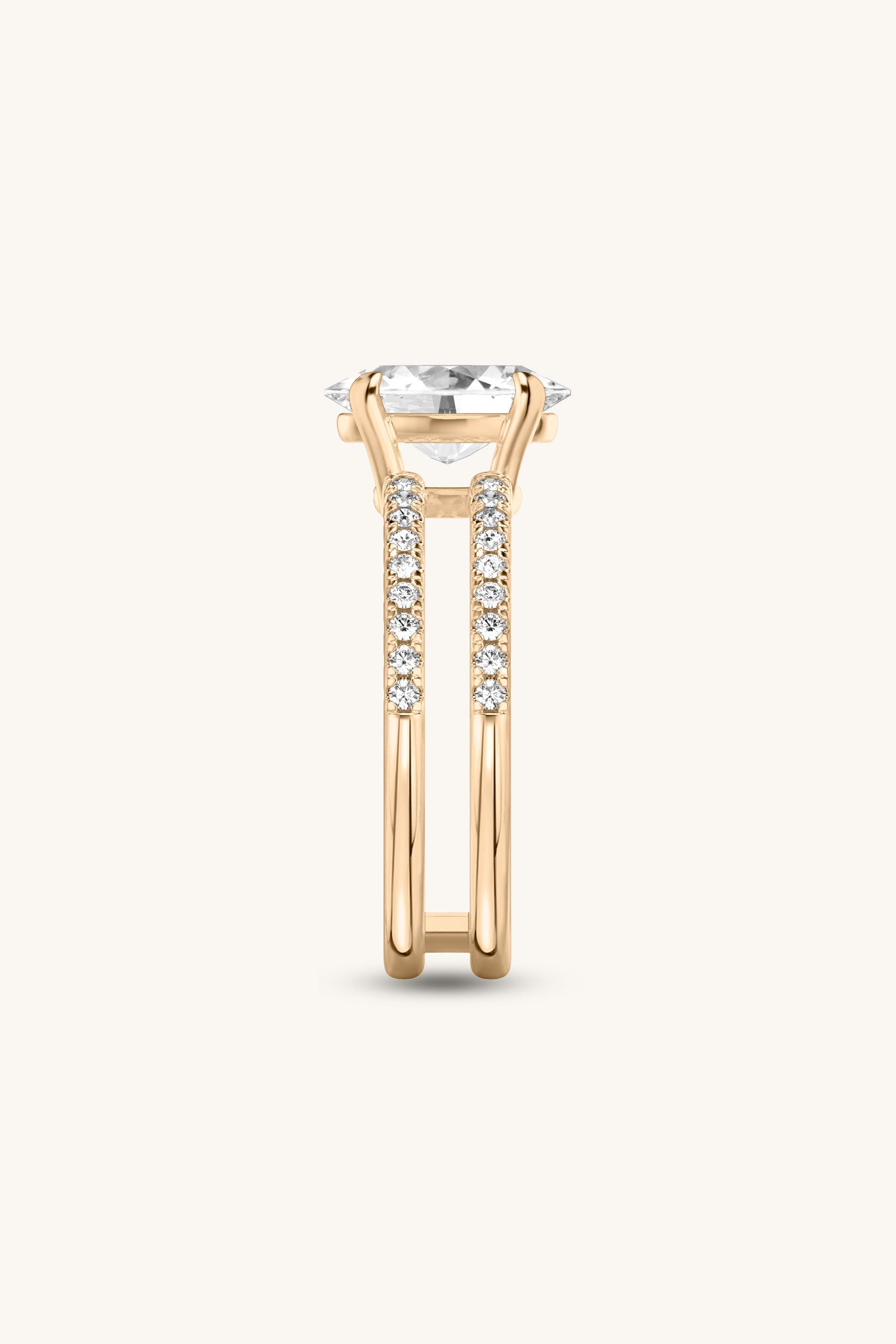 Bicephal Oval Solitaire Pavé Ring