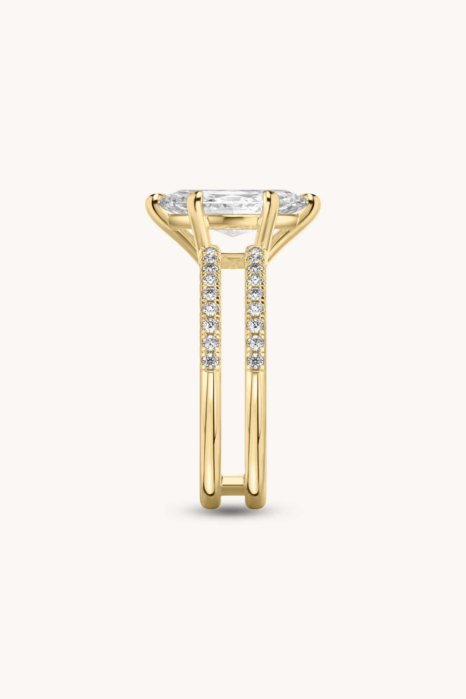 Bicephal Marquise Solitaire Pavé Ring