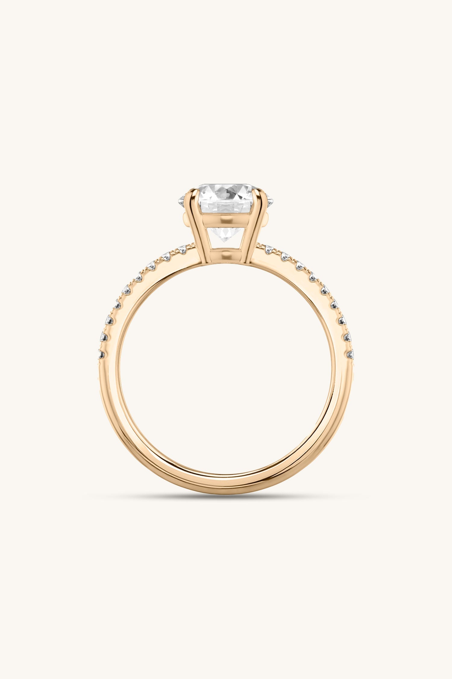 Bicephal Round Solitaire Pavé Ring