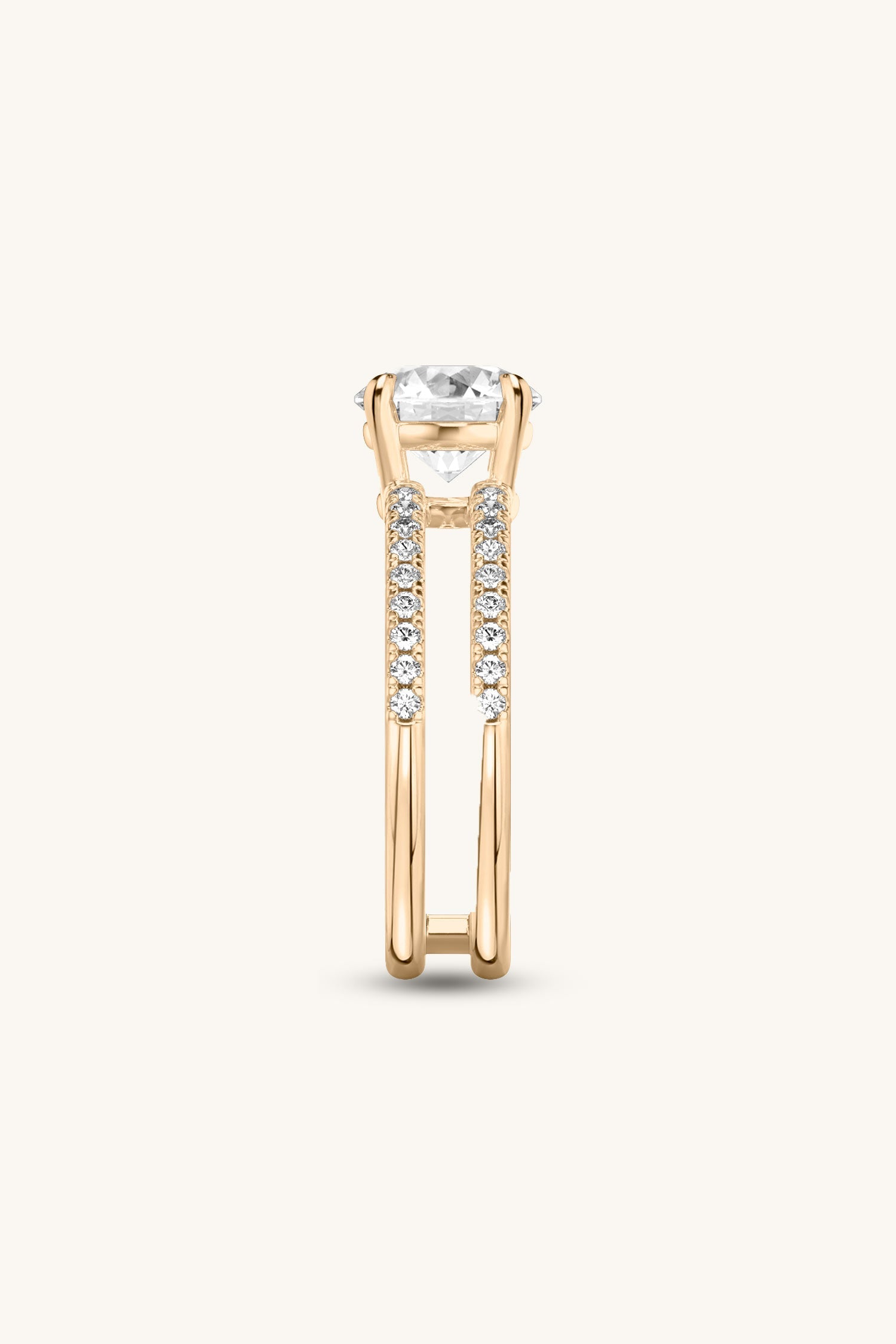 Bicephal Round Solitaire Pavé Ring