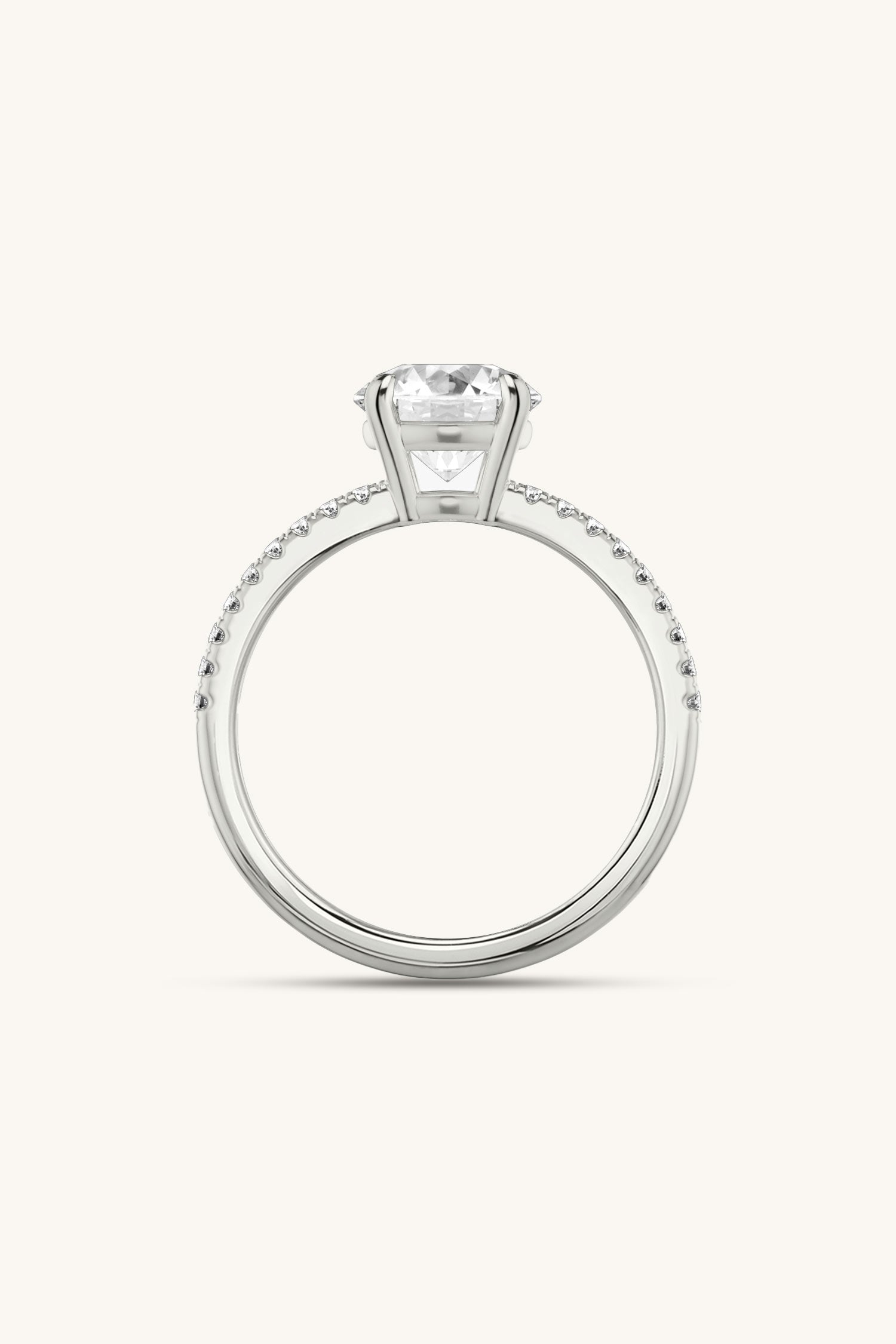 Bicephal Round Solitaire Pavé Ring