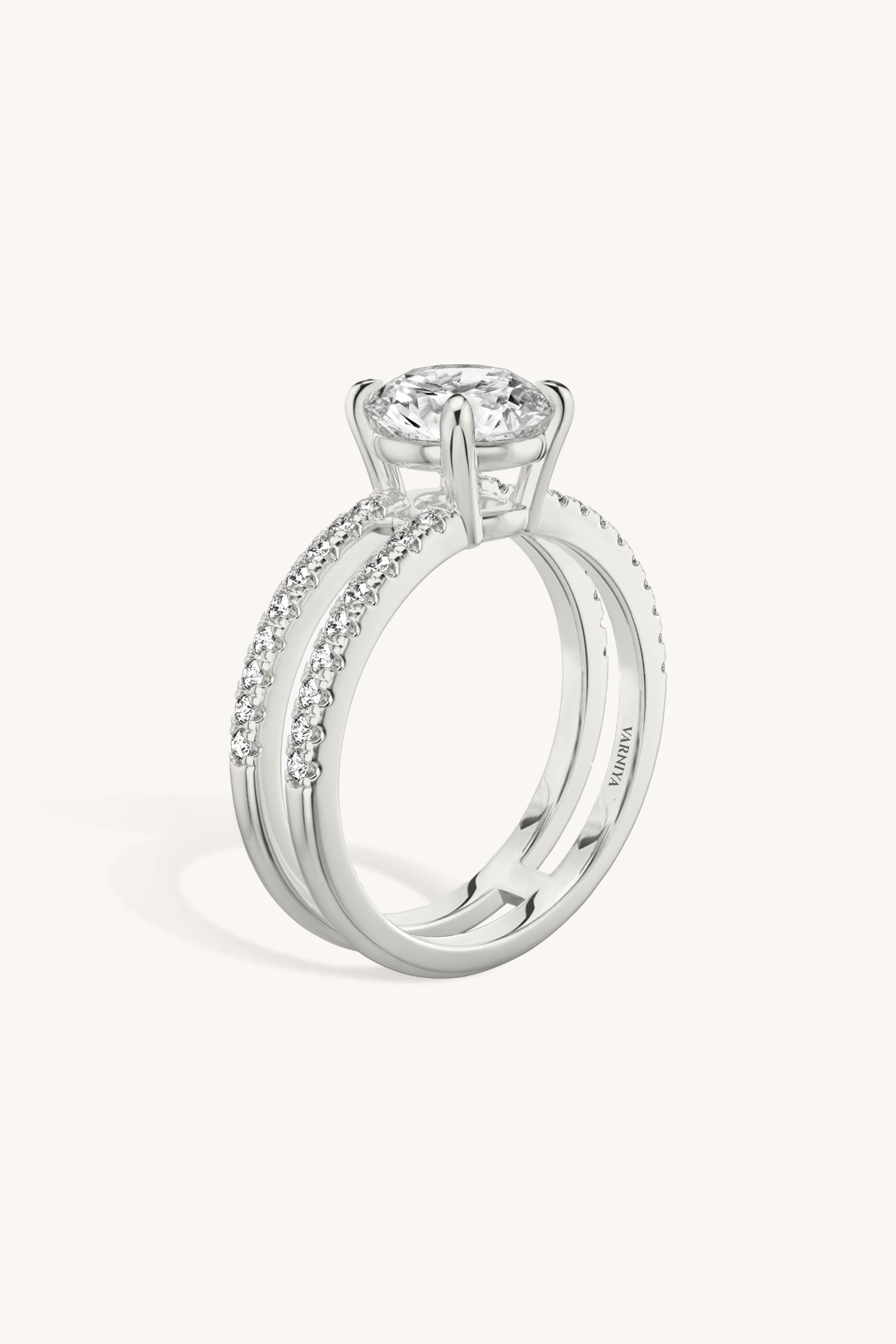 Bicephal Round Solitaire Pavé Ring