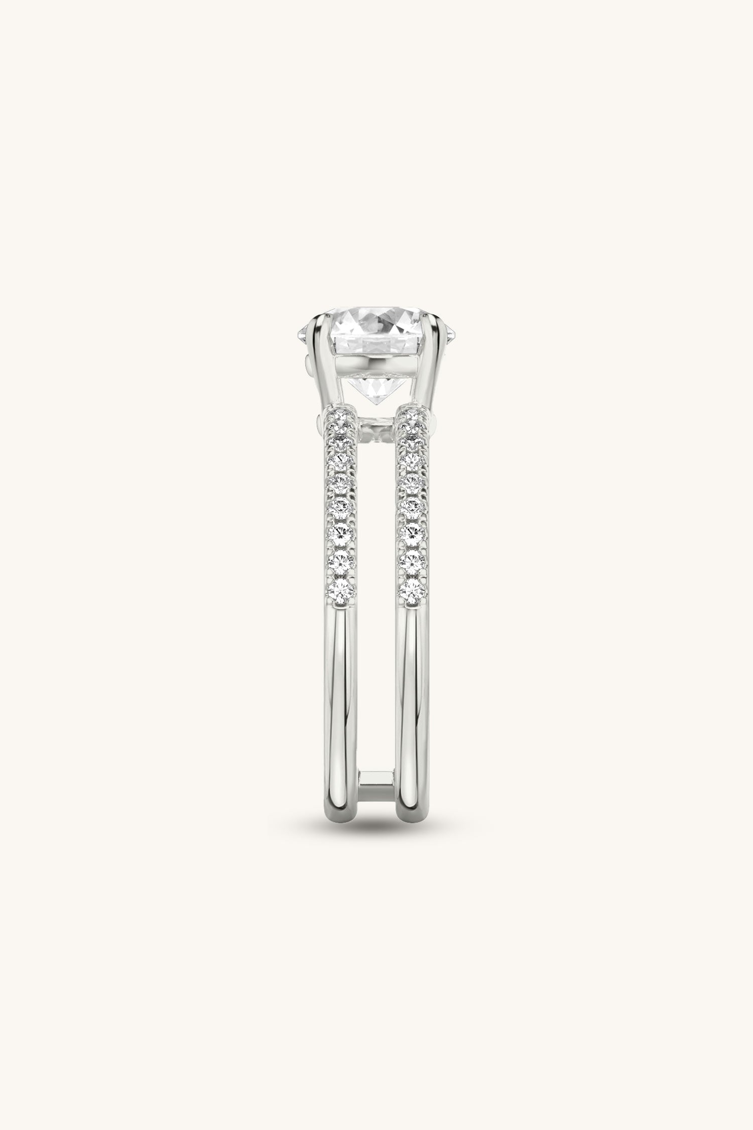 Bicephal Round Solitaire Pavé Ring
