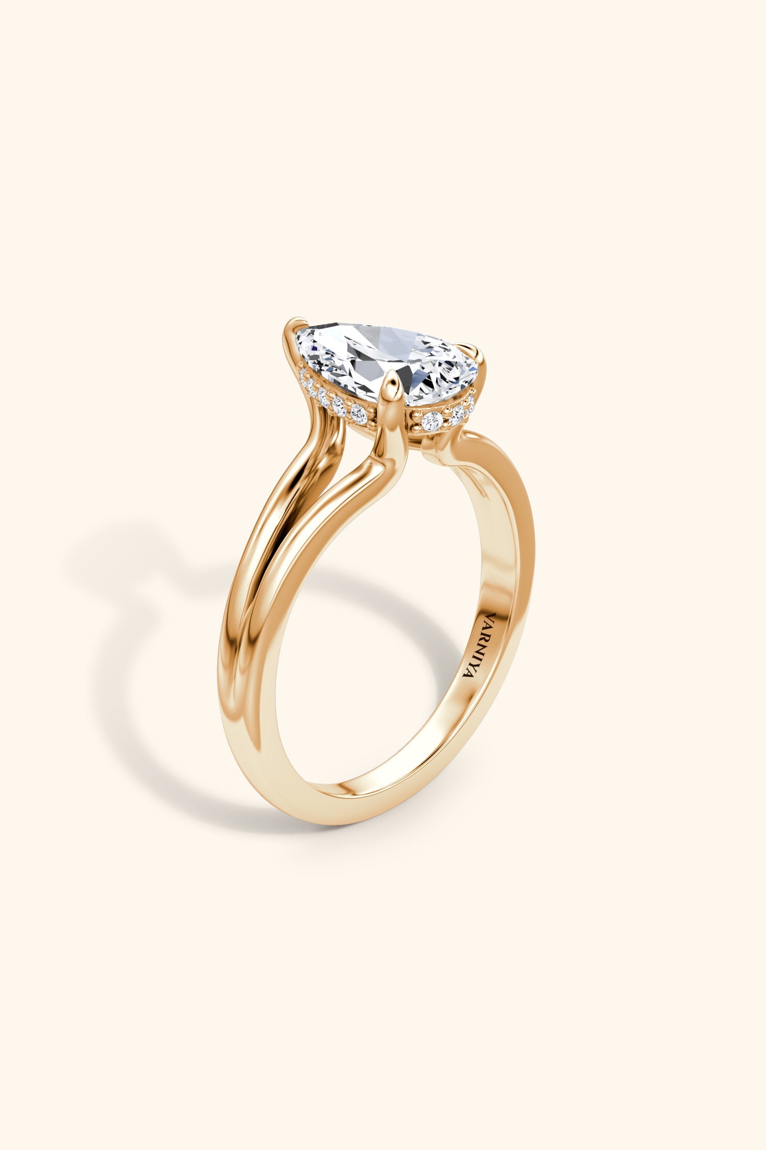 Dulce Halo Pear Solitaire Ring