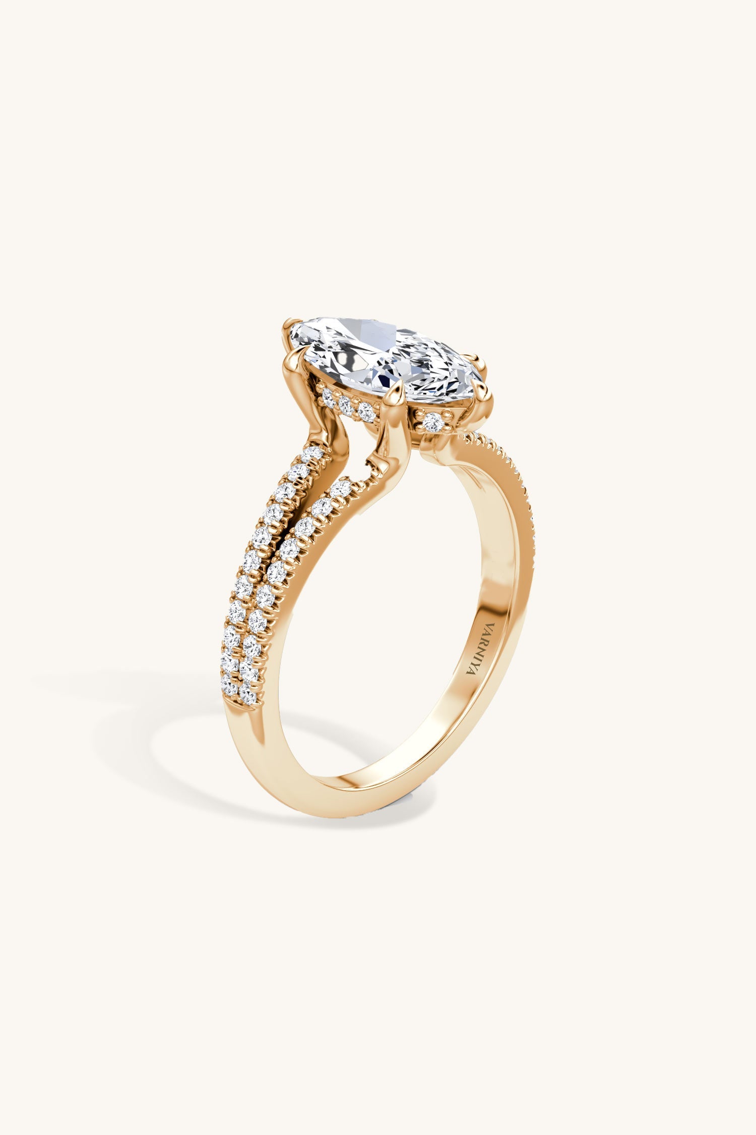 Dulce Halo Marquise Solitaire Pavé Ring