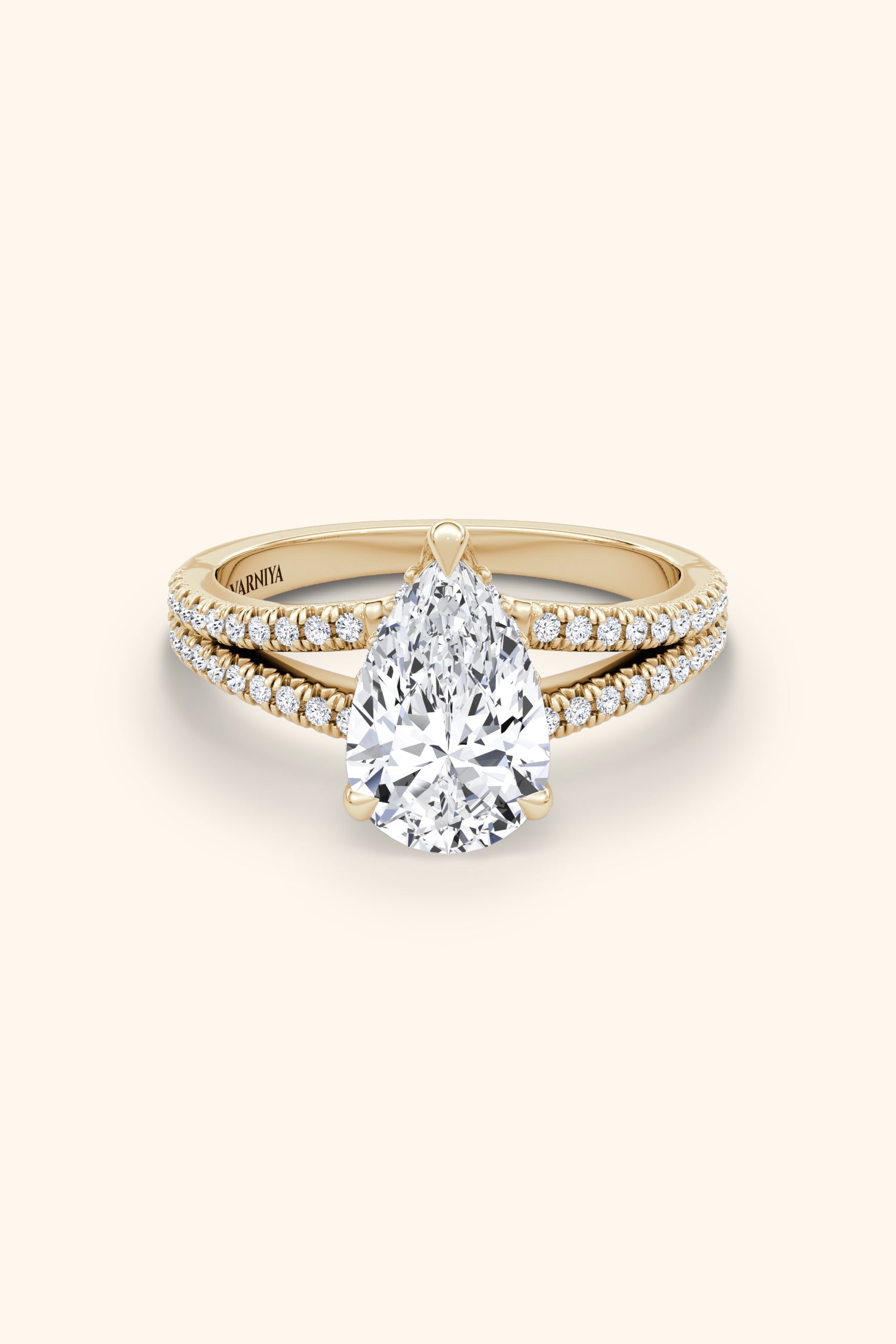 Dulce Halo Pear Solitaire Pavé Ring