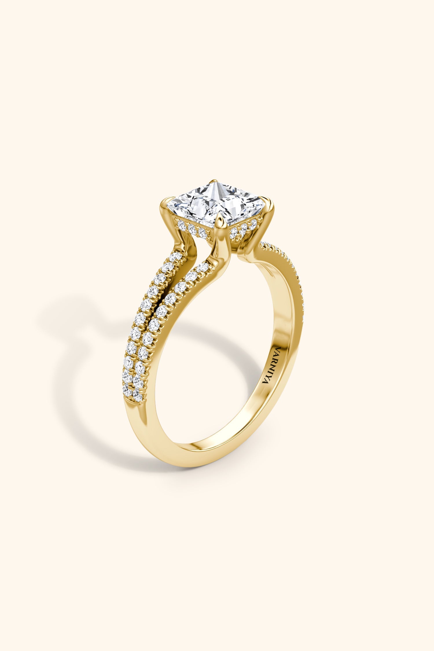 Dulce Halo Princess Solitaire Pavé Ring