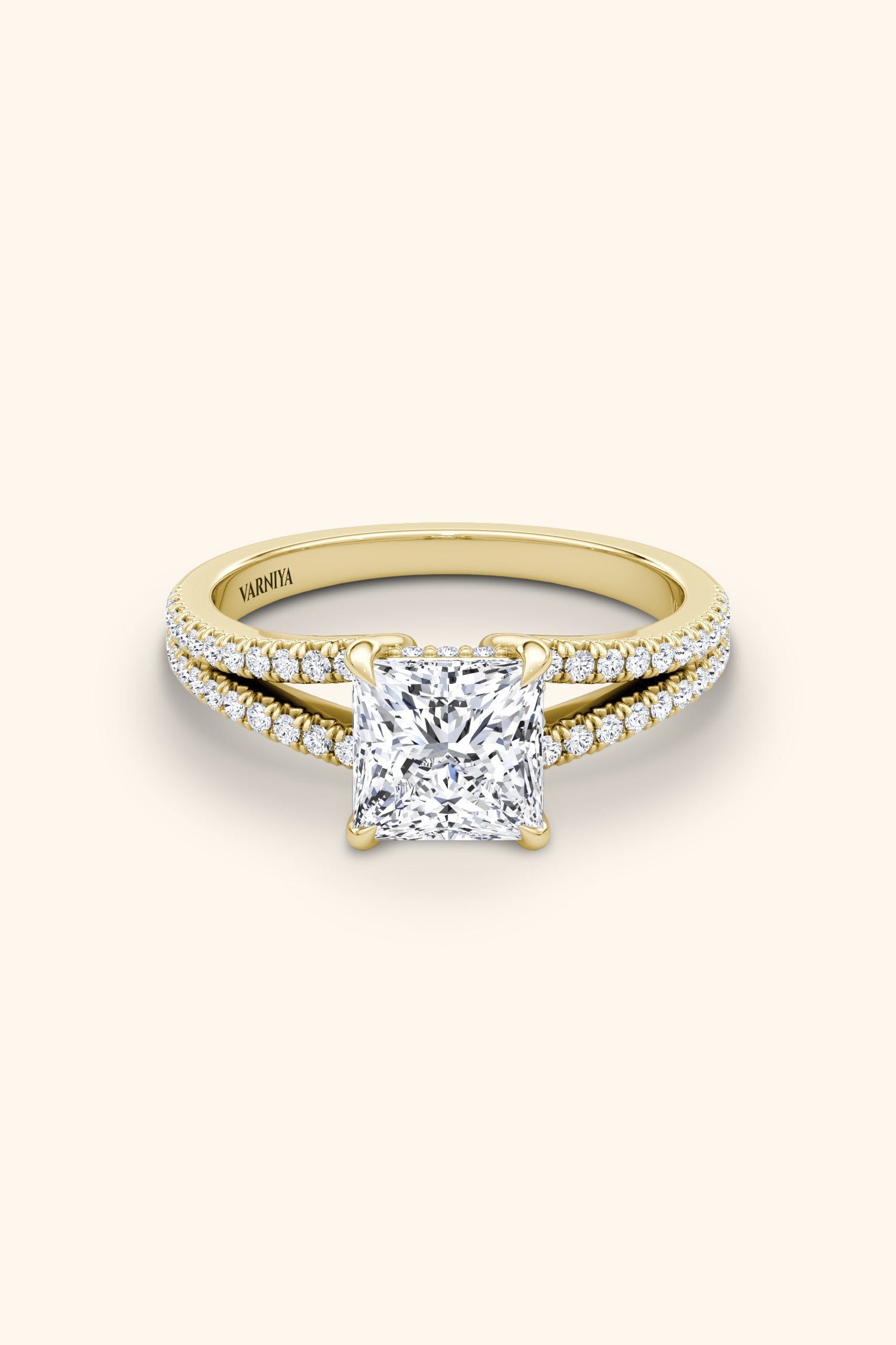 Dulce Halo Princess Solitaire Pavé Ring