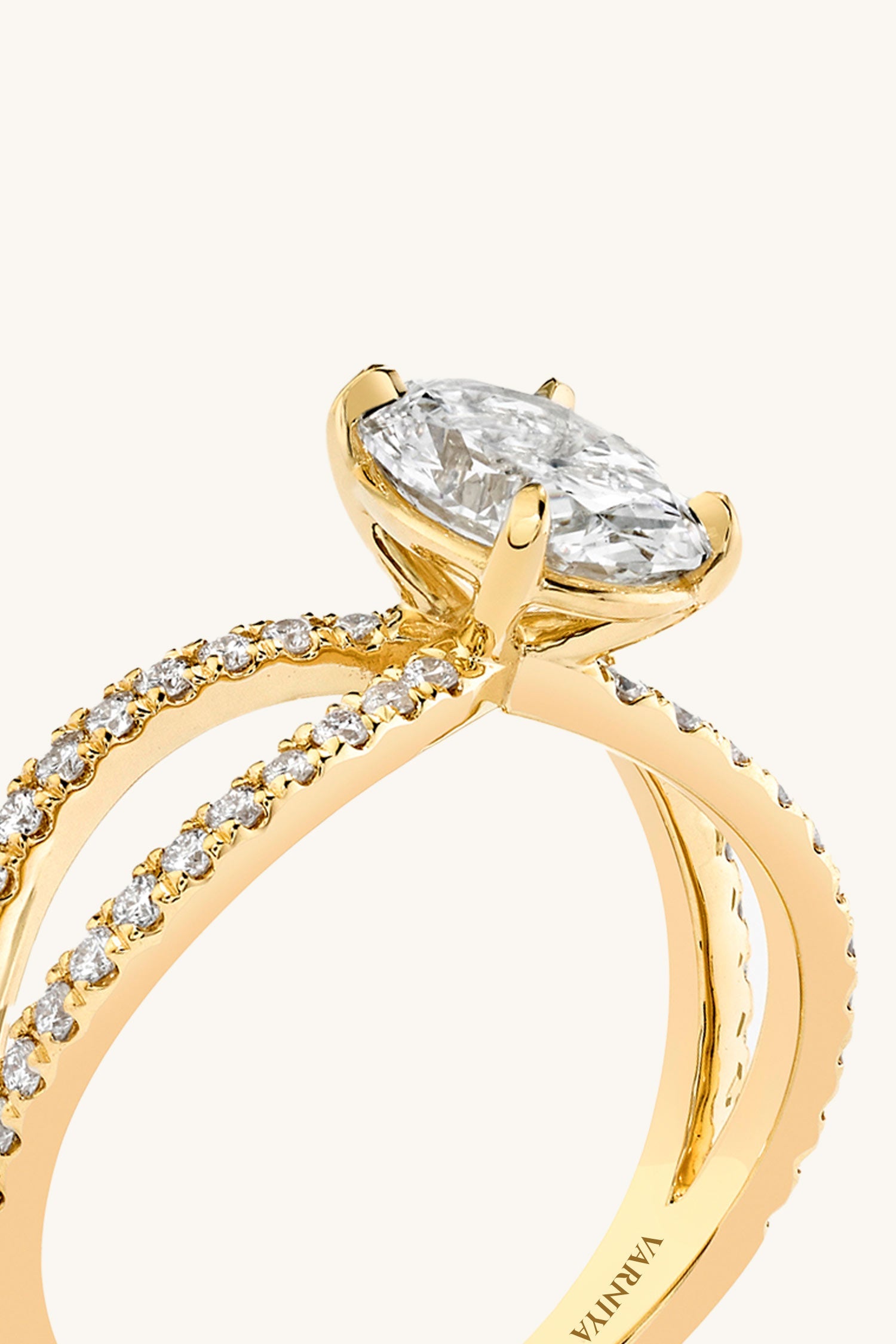 Luisa Oval Solitaire Double Pavé Ring