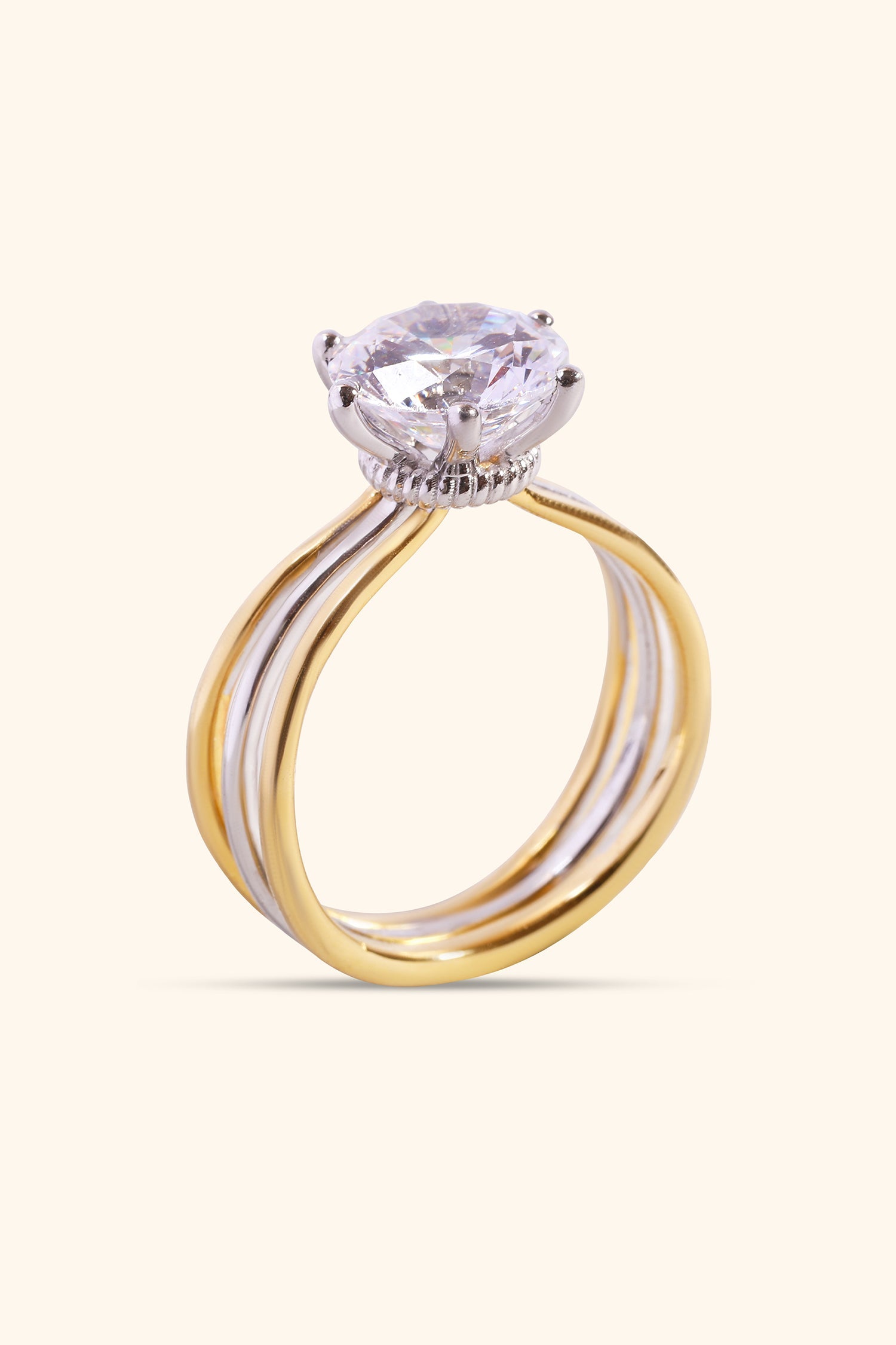 Windsor Triple Banded Ring with a Round Premium Solitaire