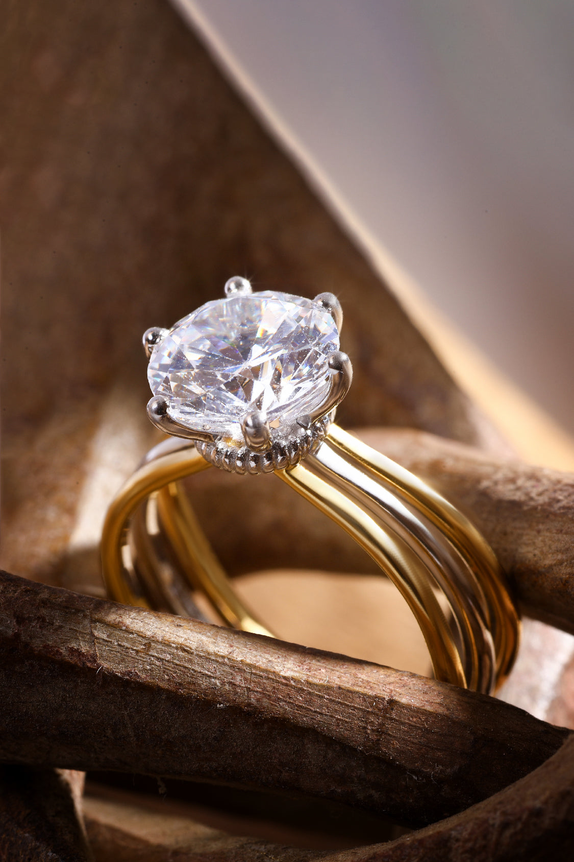 Windsor Triple Banded Ring with a Round Best Solitaire