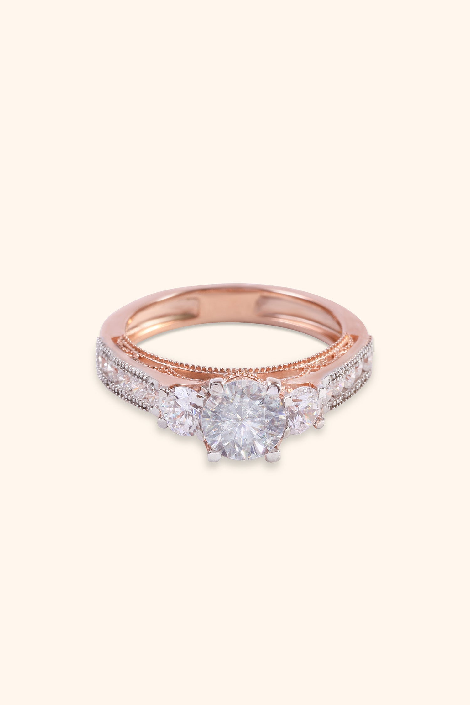 Ahania Trilogy Round Brilliant Solitaire Pave Ring