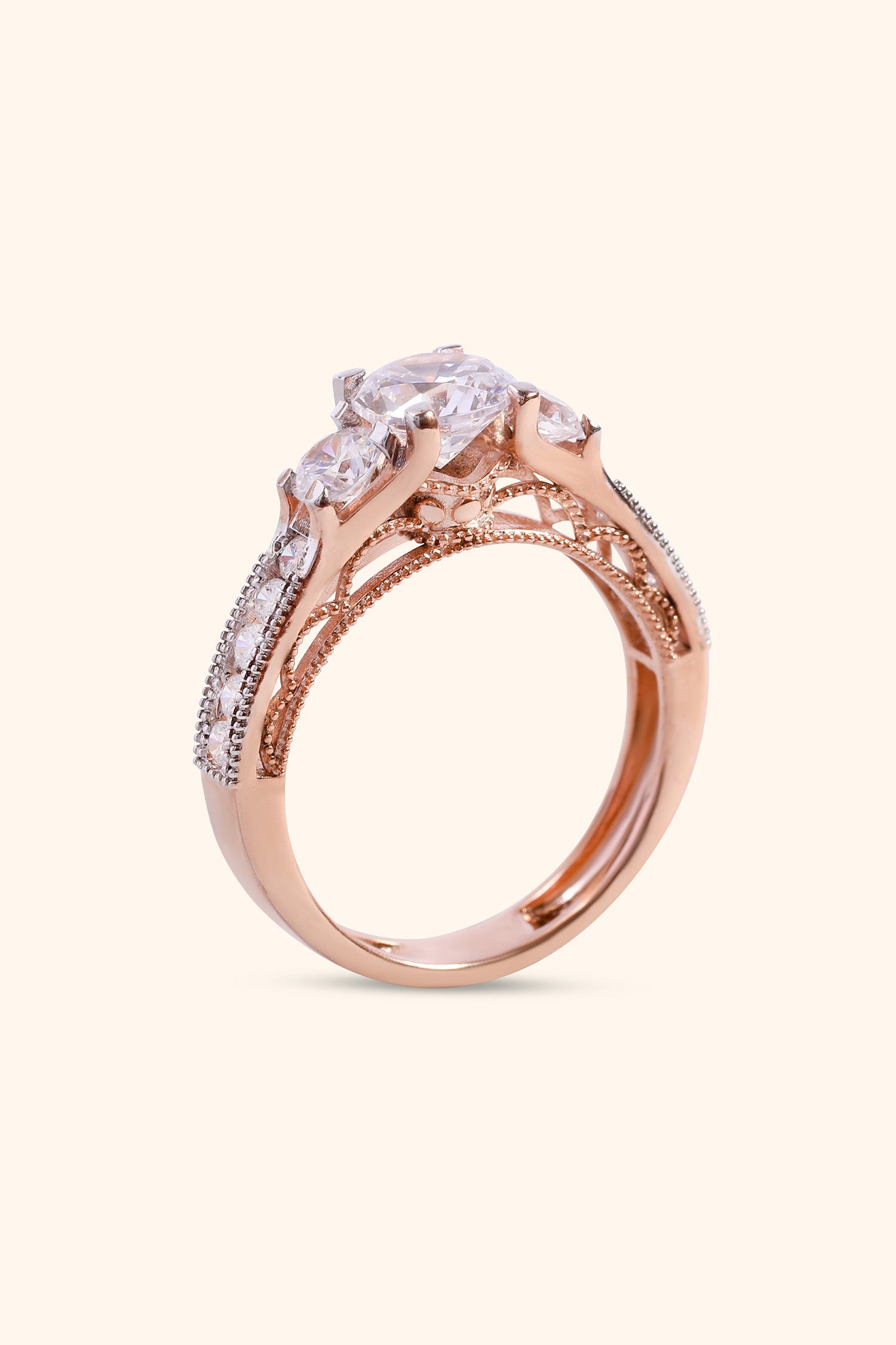 Ahania Trilogy Round Brilliant Solitaire Pave Ring
