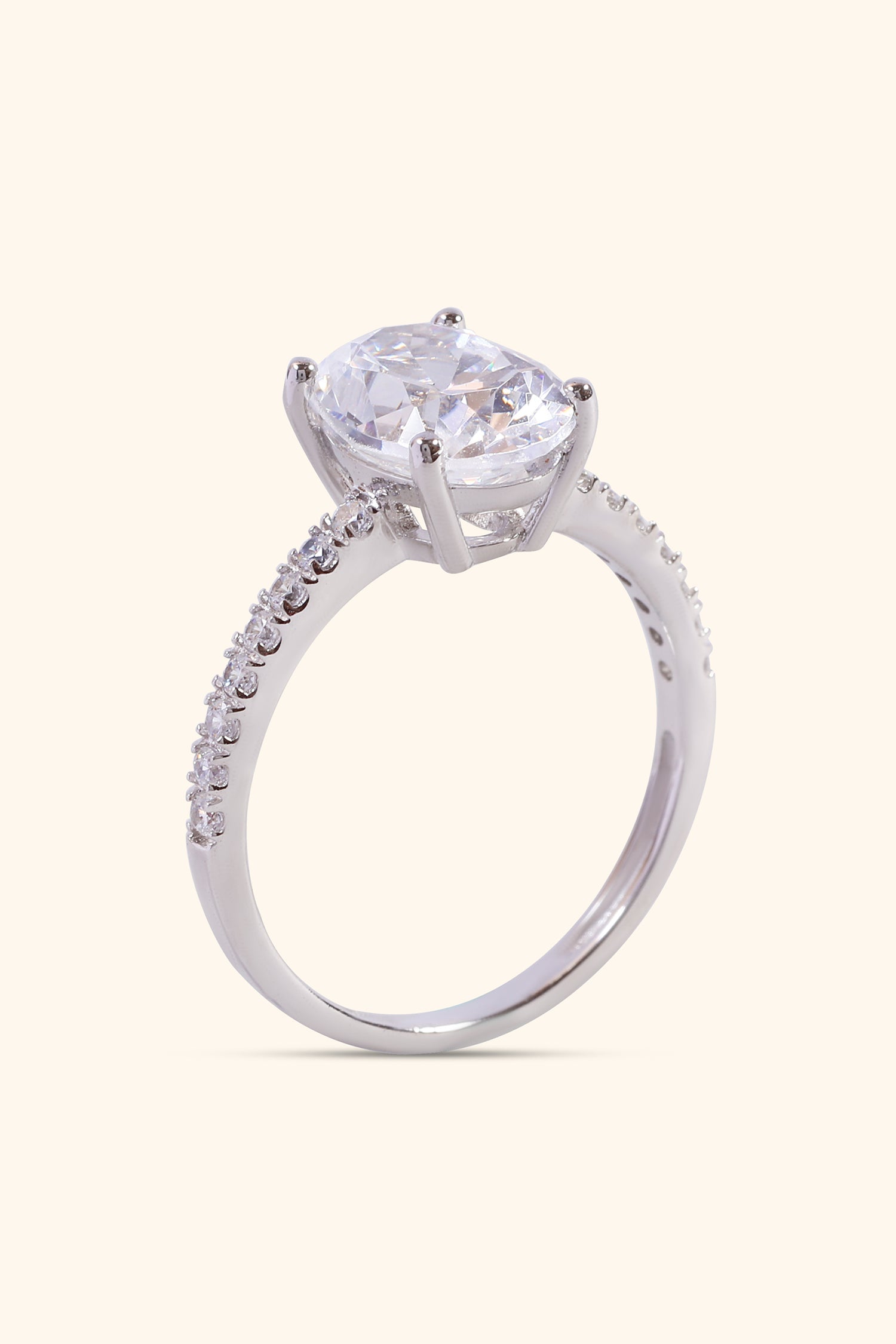 4 Prong Classic Grace Oval Solitaire Pavé Premium Ring