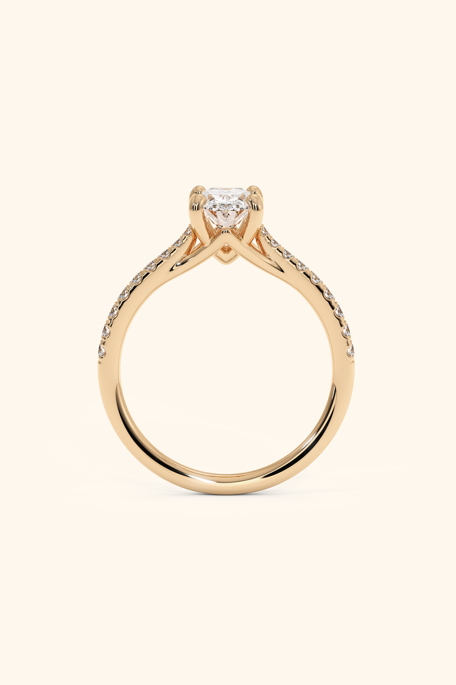 Valentina Pavé Ring with an Oval Solitaire