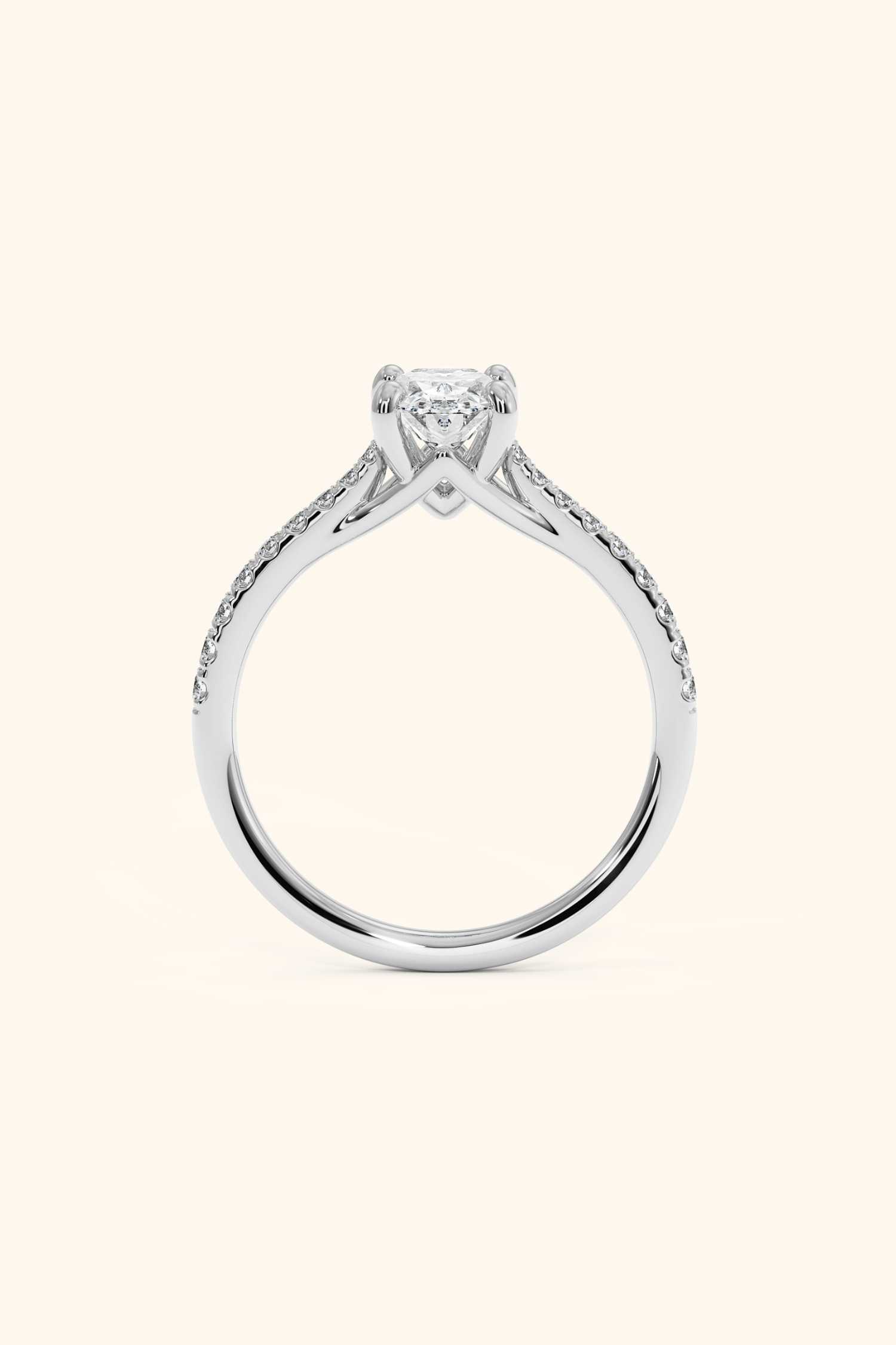 Valentina Pavé Ring with an Oval Solitaire