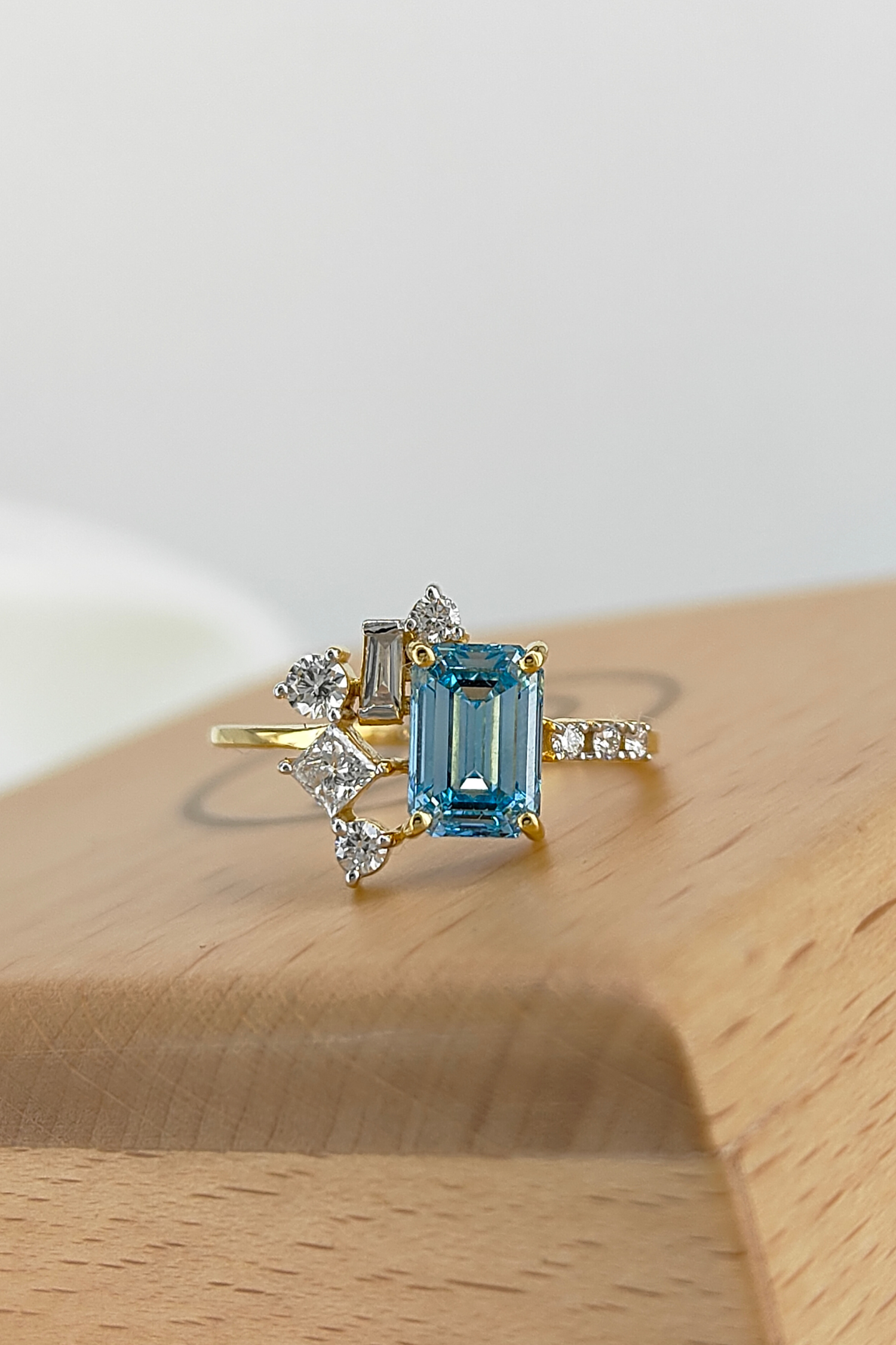 Andaman Ring with Aquamarine Emerald Cut Solitaire