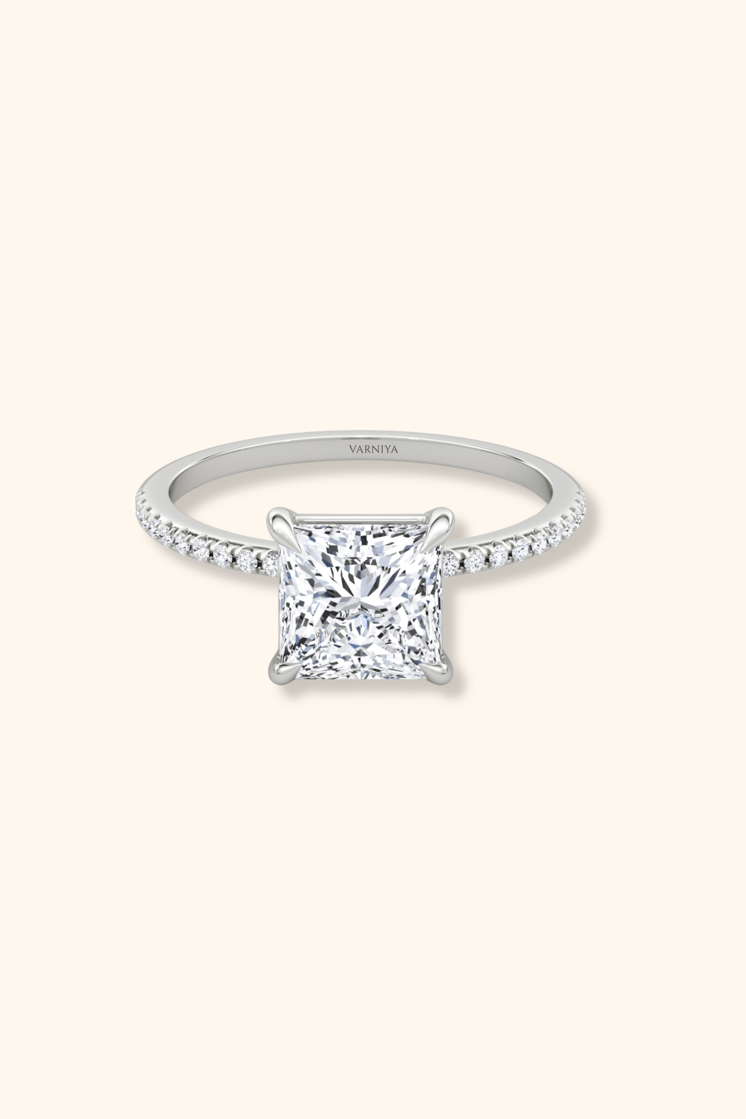 4 Prong Timeless Grace Pavé Ring with Princess Solitaire