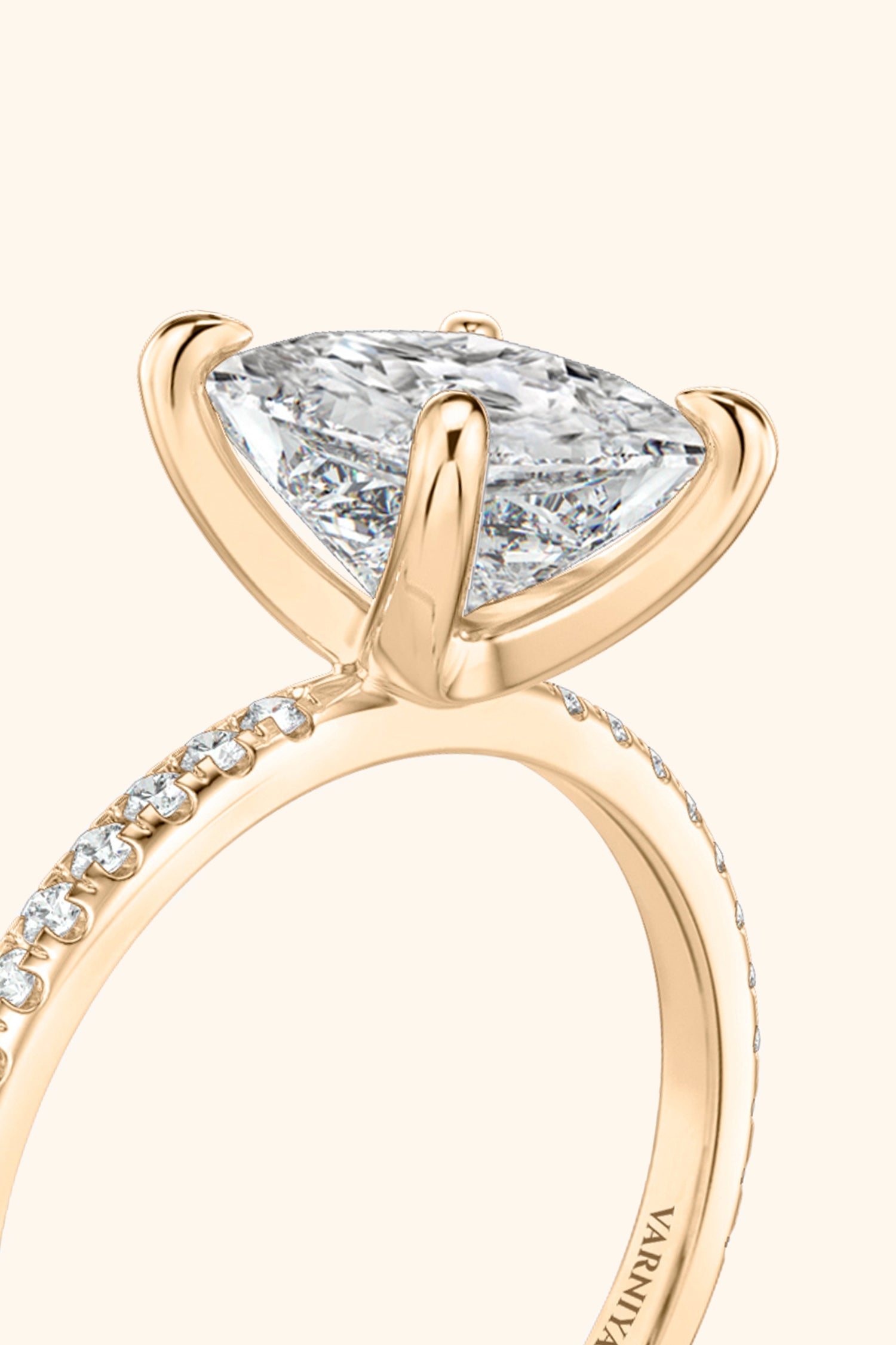 4 Prong Classic Grace Princess Solitaire Pavé Ring