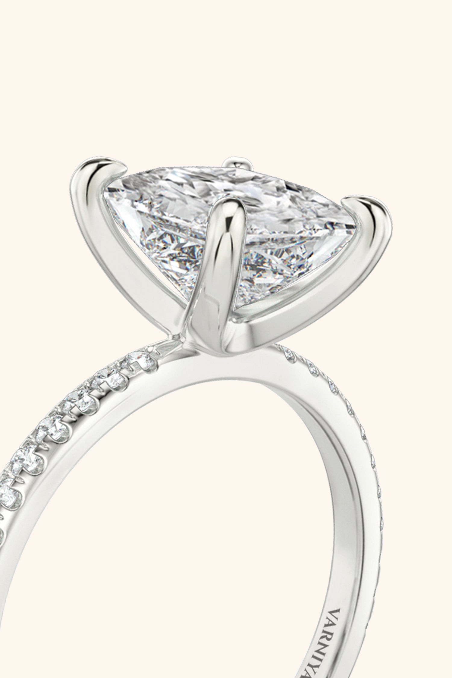 4 Prong Classic Grace Princess Solitaire Pavé Ring