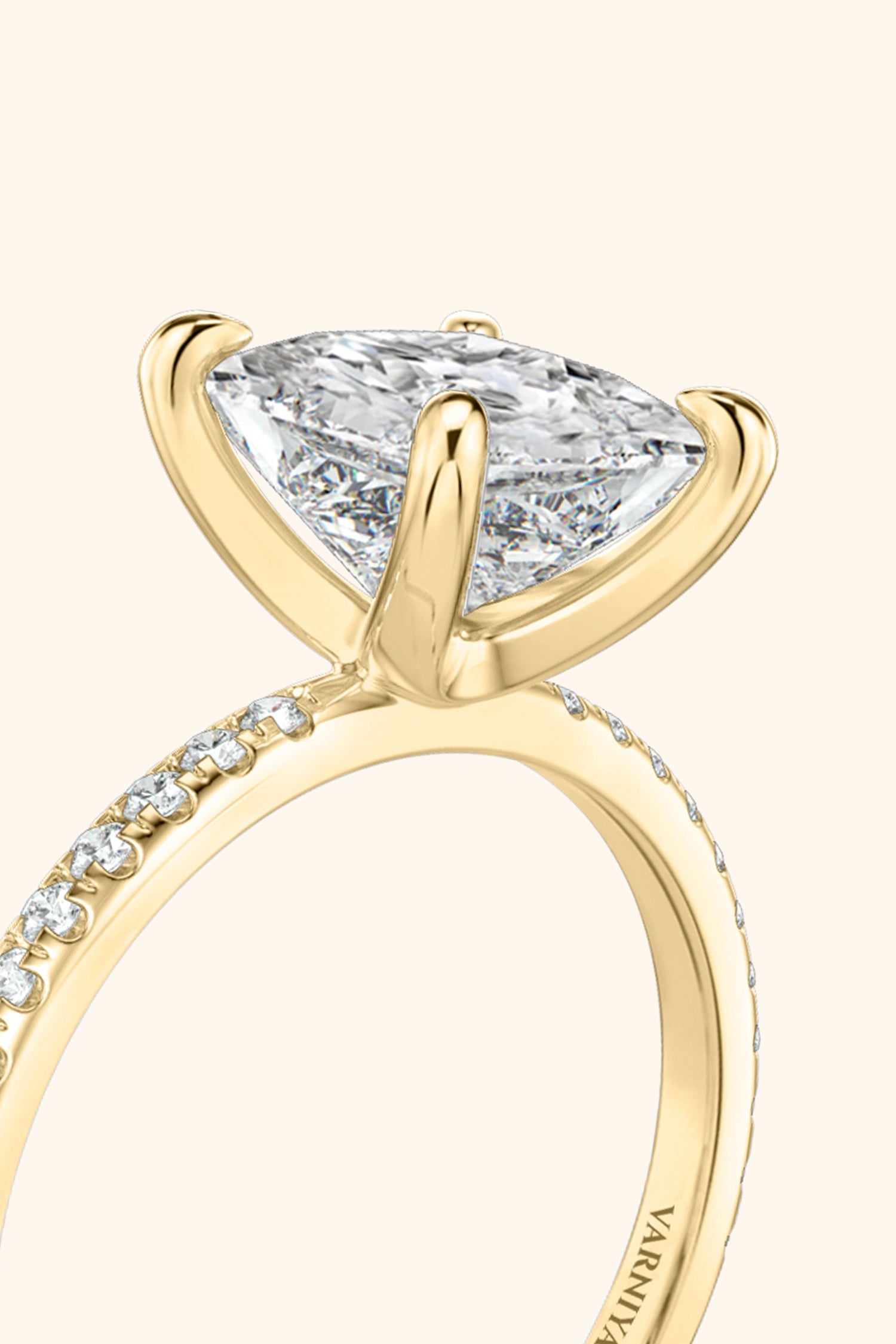 4 Prong Classic Grace Princess Solitaire Pavé Ring