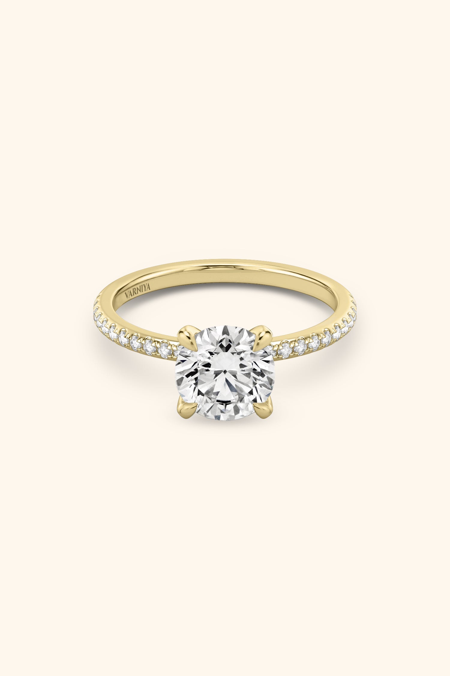 4 Prong Classic Grace Round Brilliant Solitaire Pavé Ring