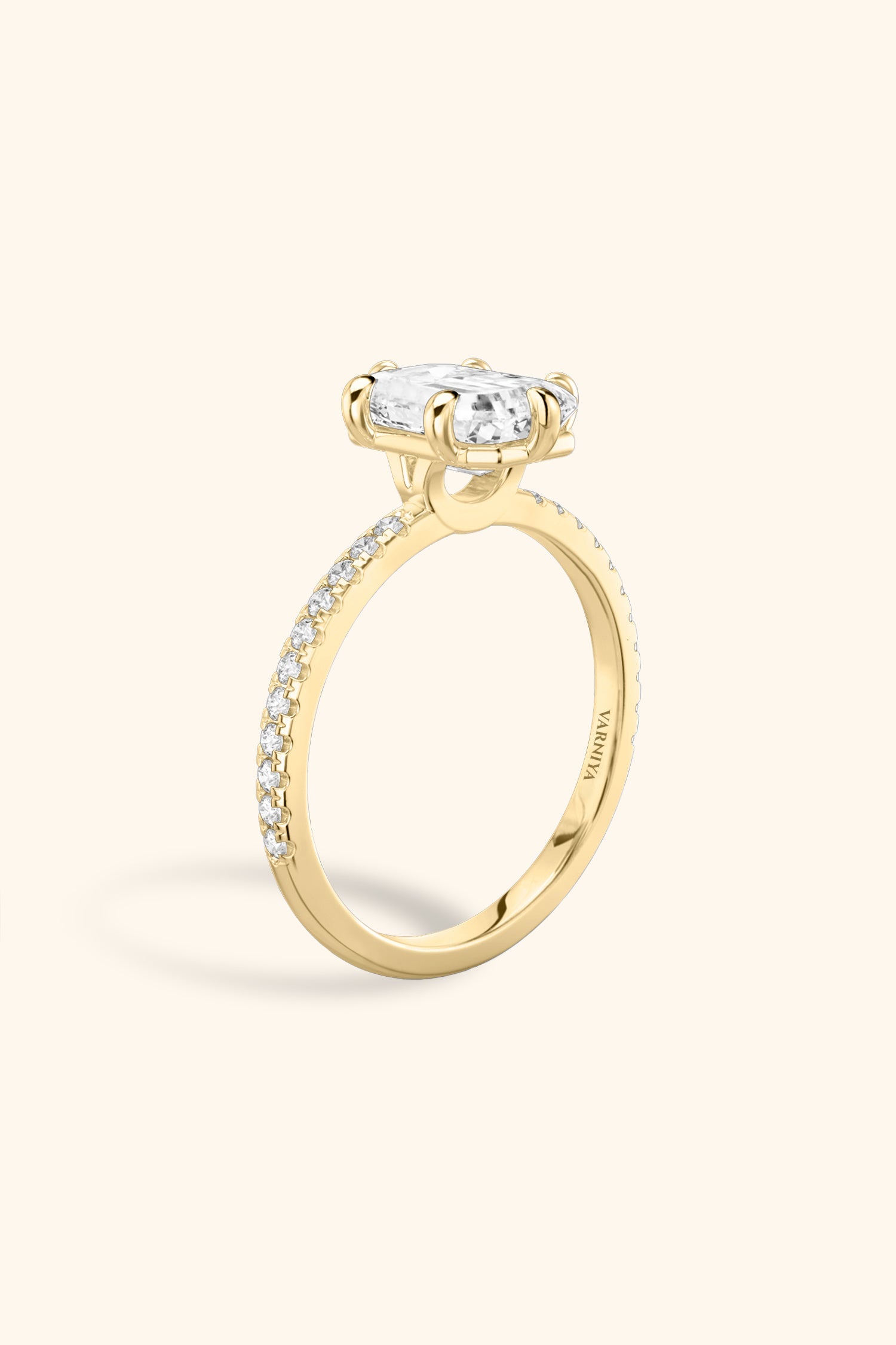 6 Prong Classic Grace with Emerald Solitaire Pavé Ring