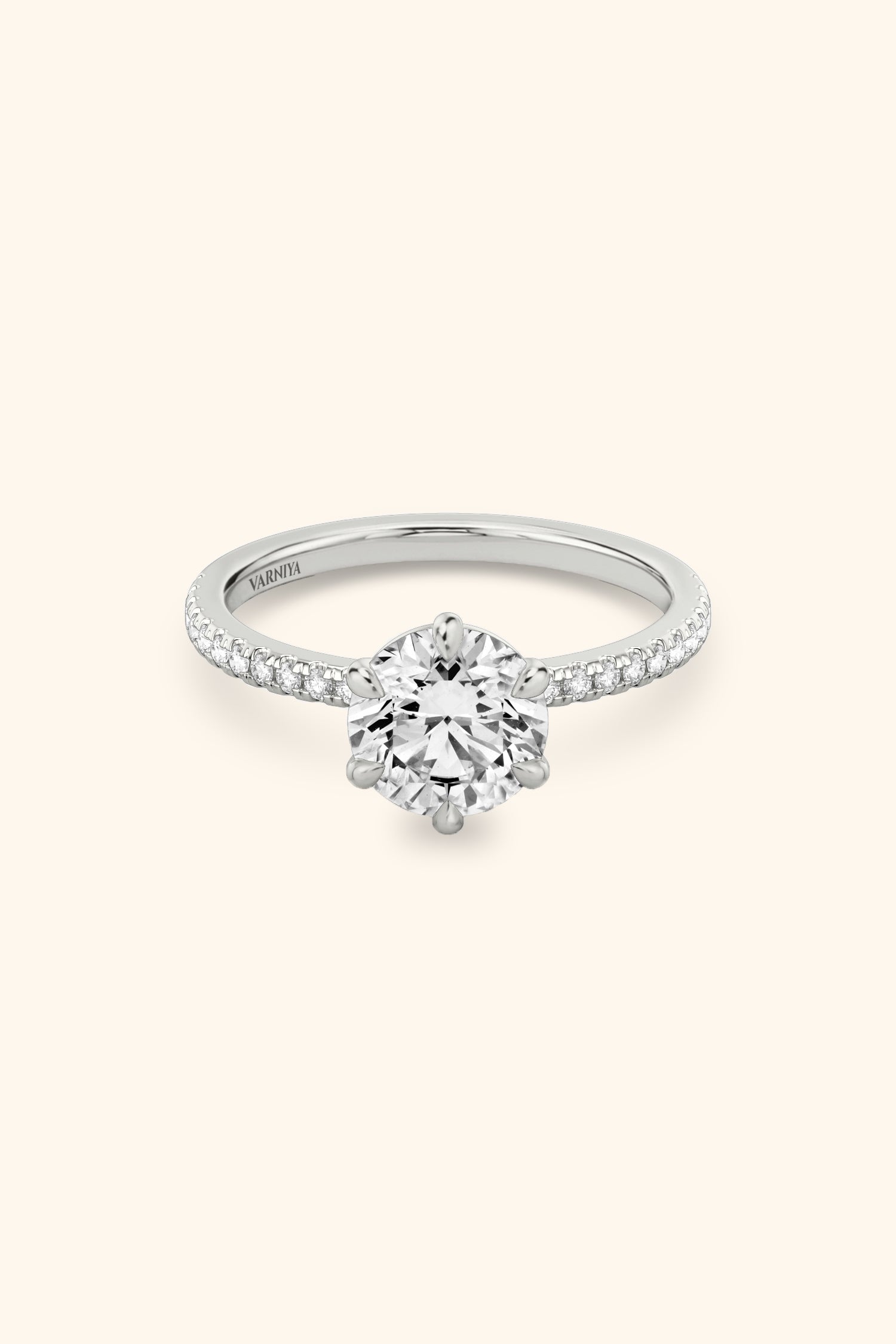 6 Prong Classic Round Brilliant Solitaire Pavé Ring