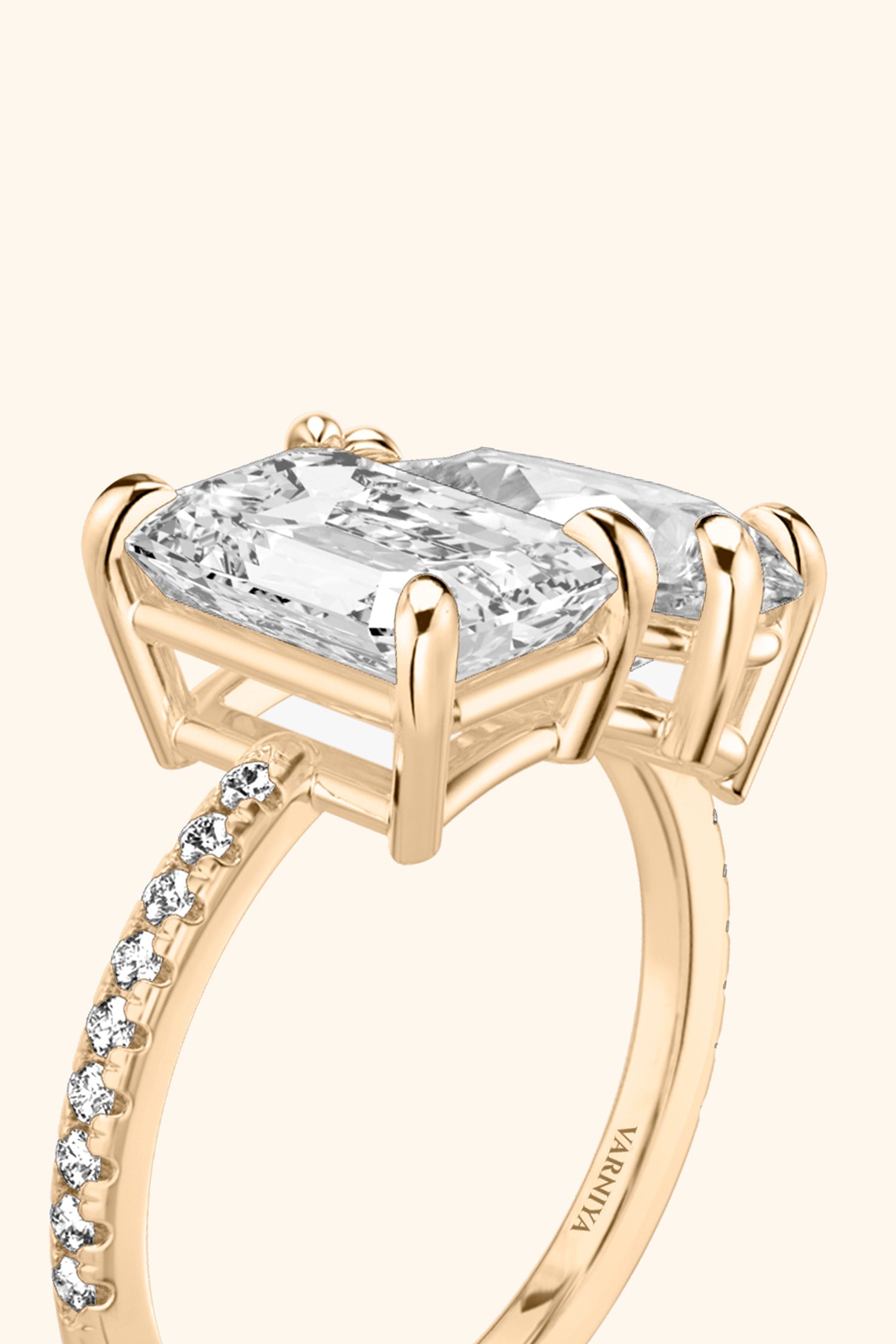 Luminosa Emerald and Pear Solitaire Pavé Ring