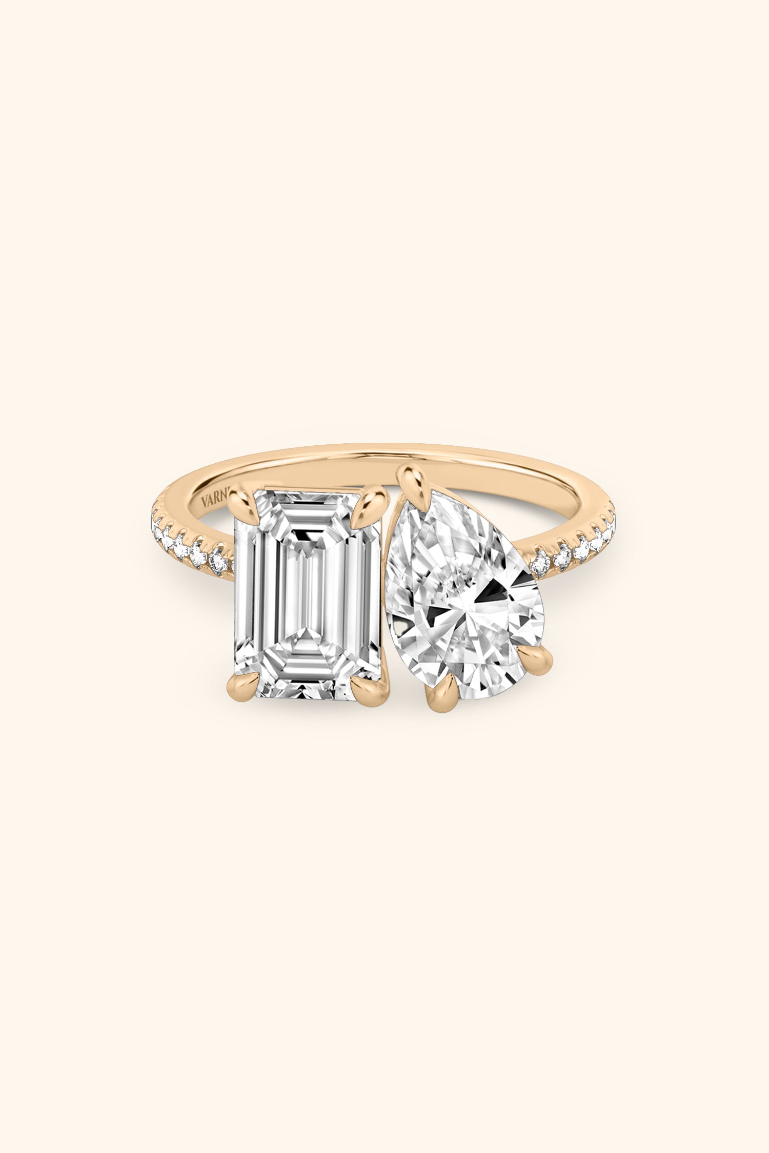 Luminosa Emerald and Pear Solitaire Pavé Ring