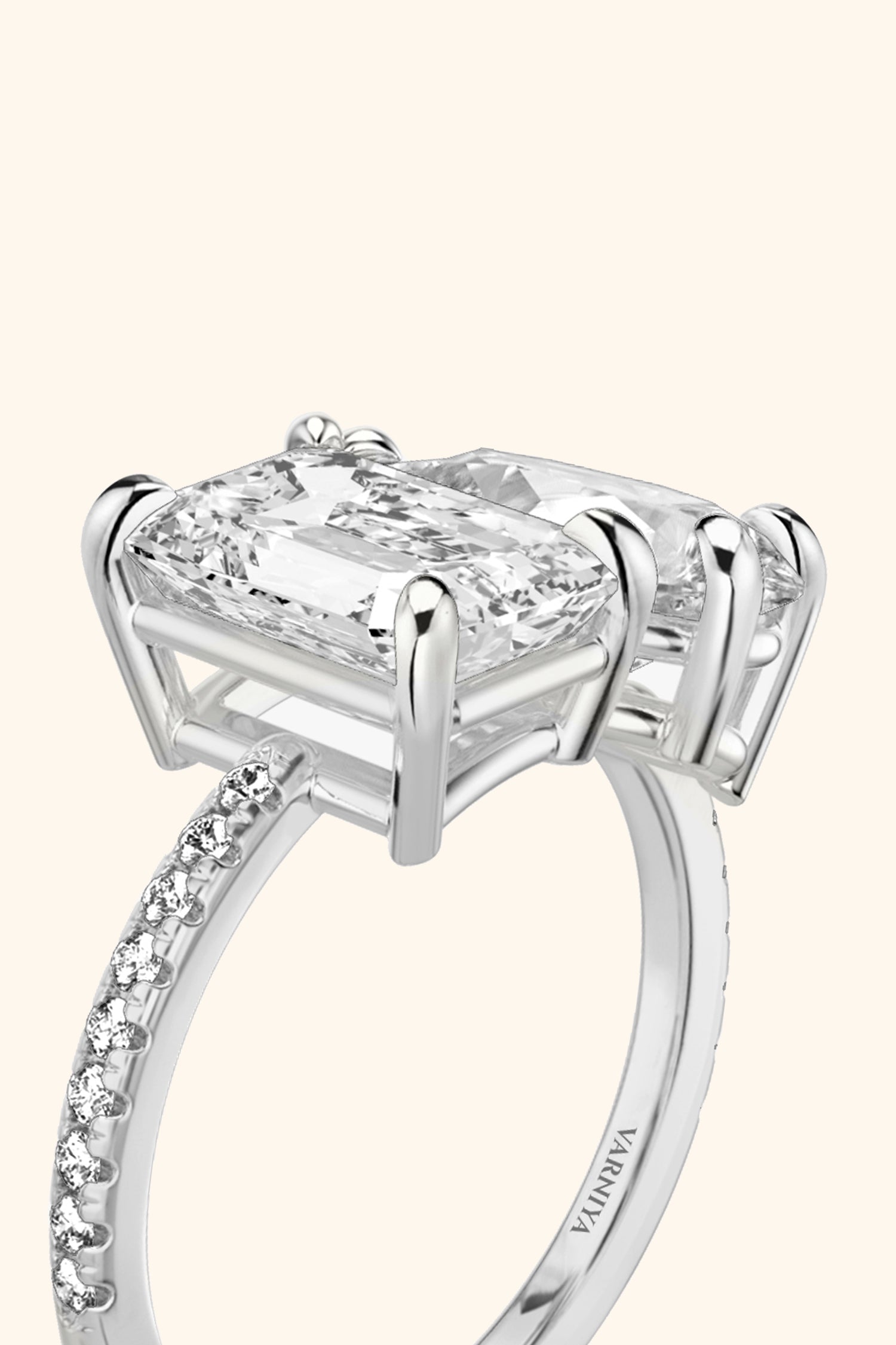 Luminosa Emerald and Pear Solitaire Pavé Ring