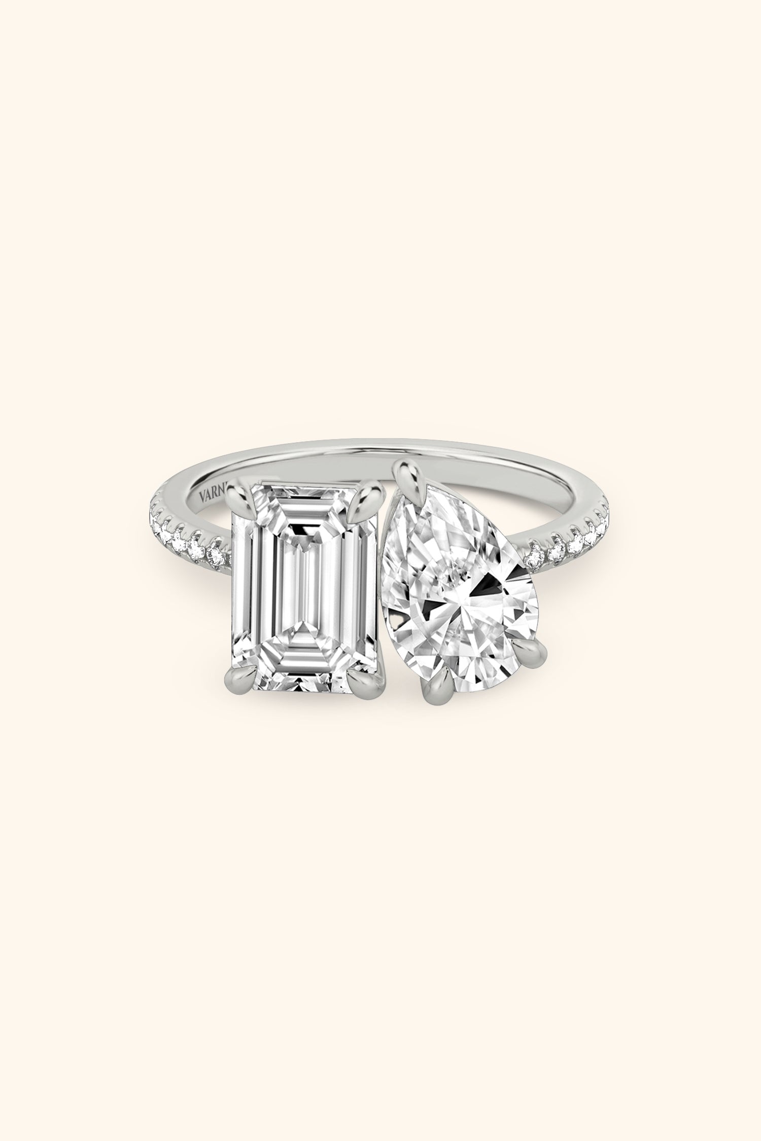 Luminosa Emerald and Pear Solitaire Pavé Ring