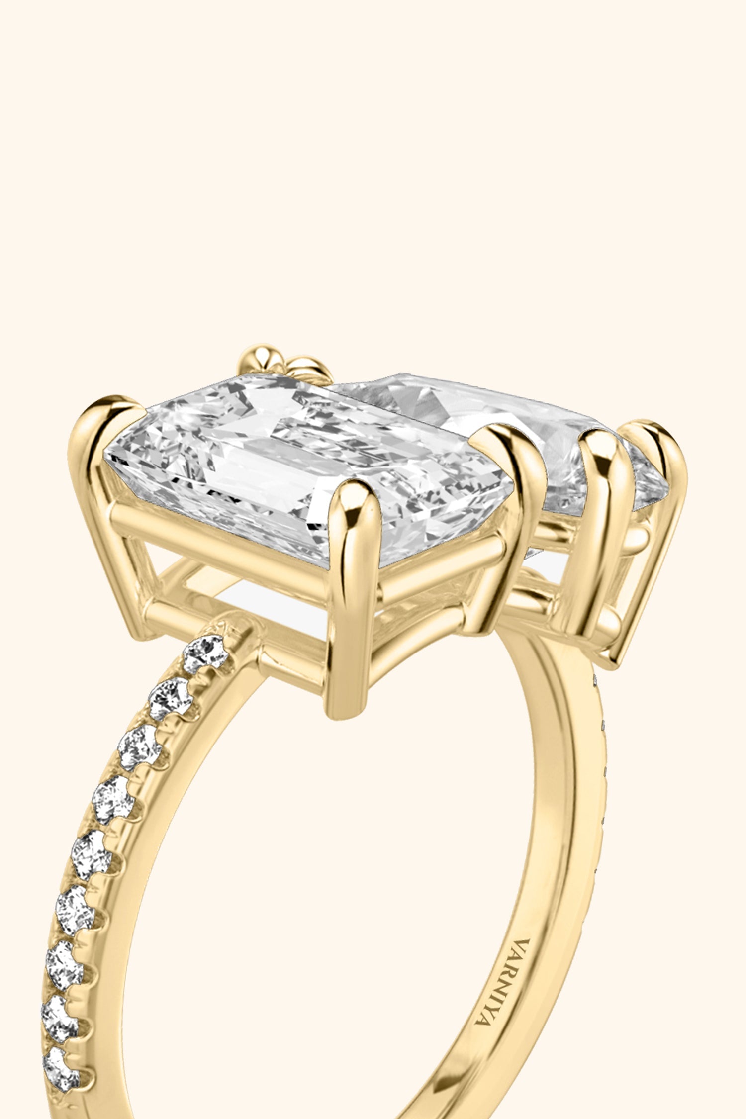 Luminosa Emerald and Pear Solitaire Pavé Ring