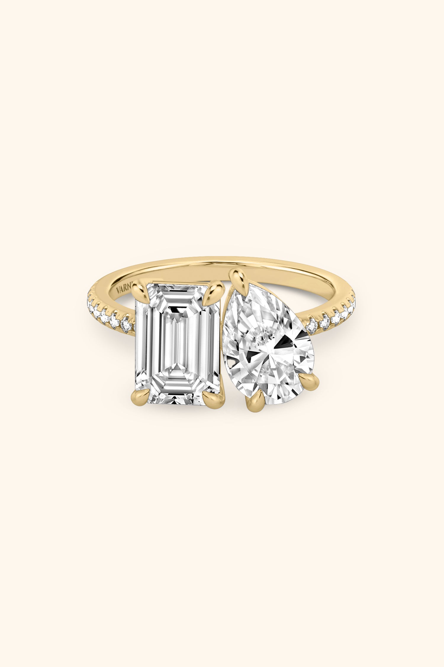 Luminosa Emerald and Pear Solitaire Pavé Ring